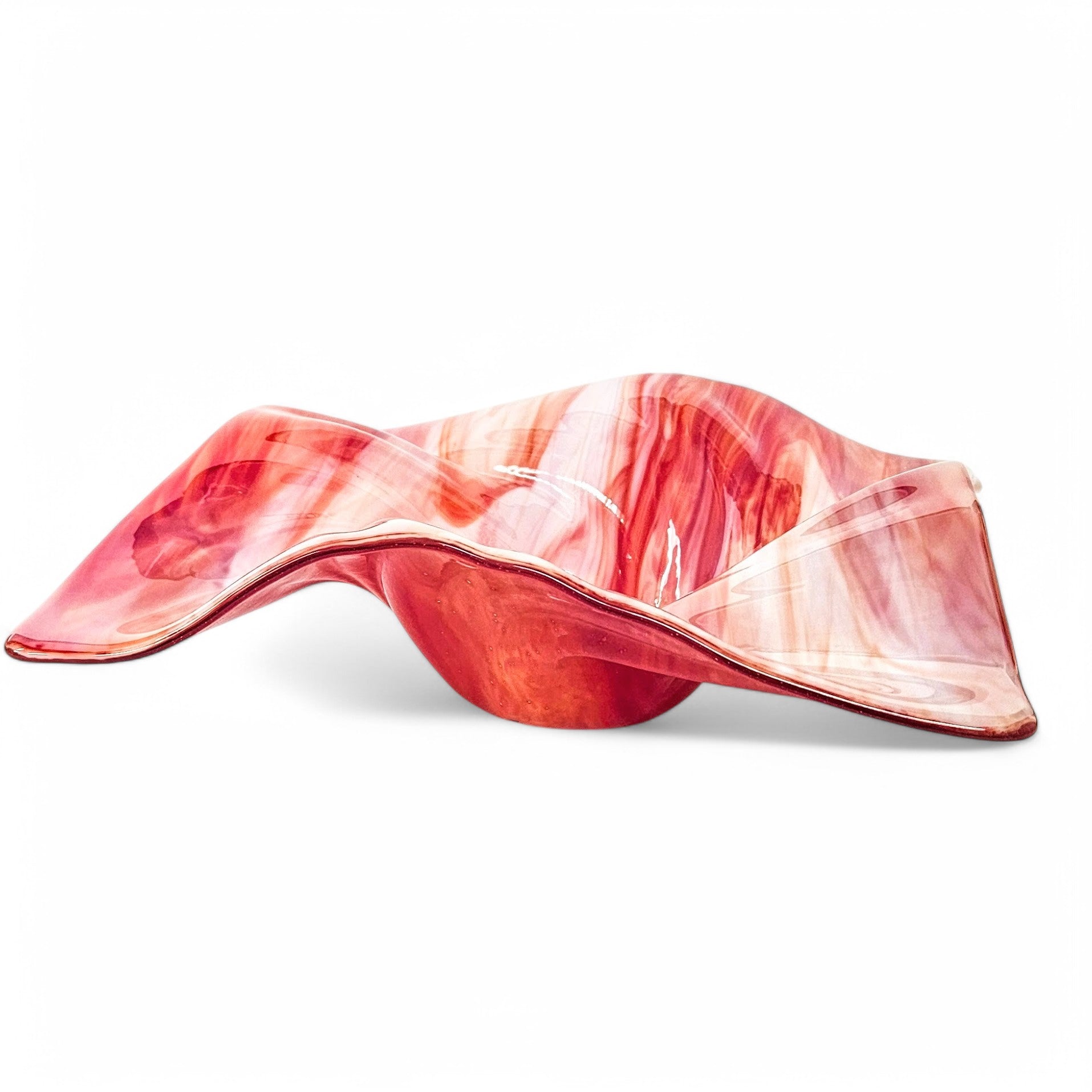 Fire and Ice Glass Art Wave Bowl in Red and White