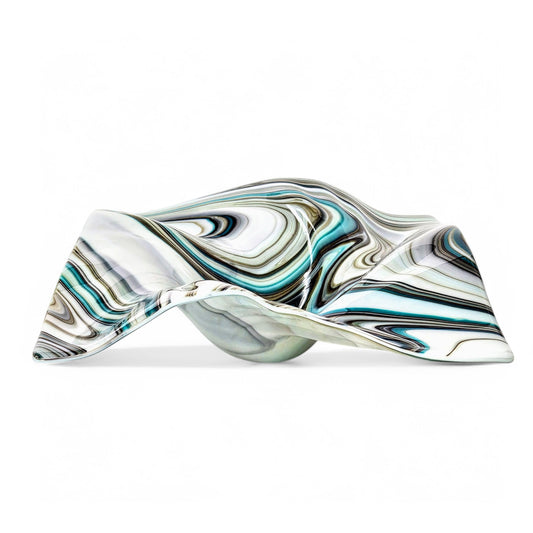 Glass Art Wave Bowl in Aqua Gray and White