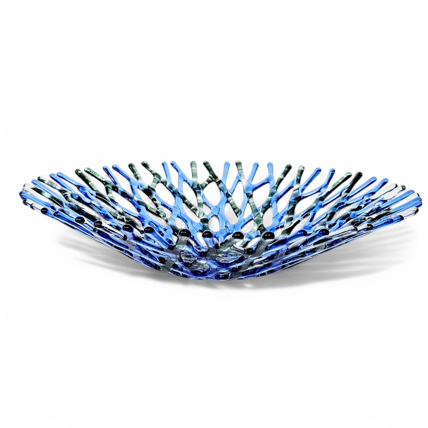 Lacy Glass Art Sea Coral Fruit Bowl in Blue and Green