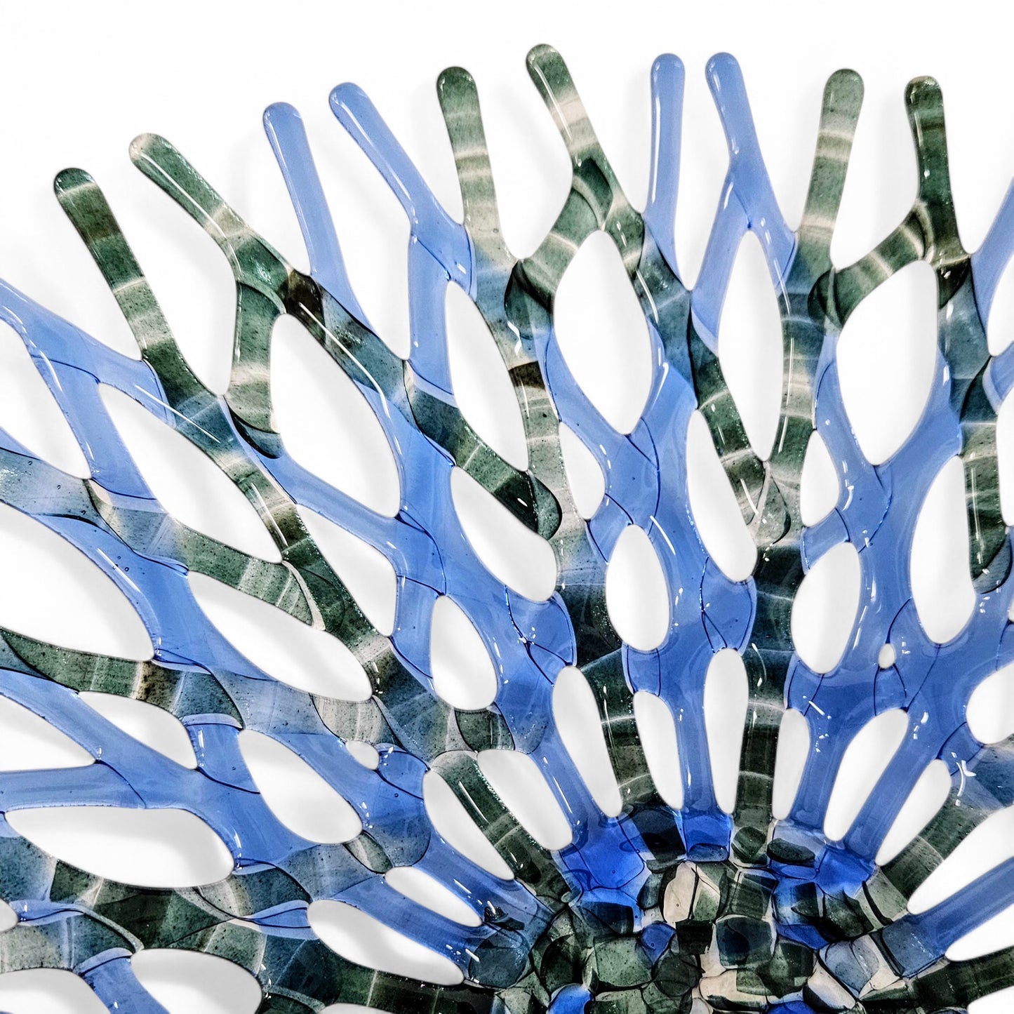 Lacy Glass Art Sea Coral Fruit Bowl in Blue and Green