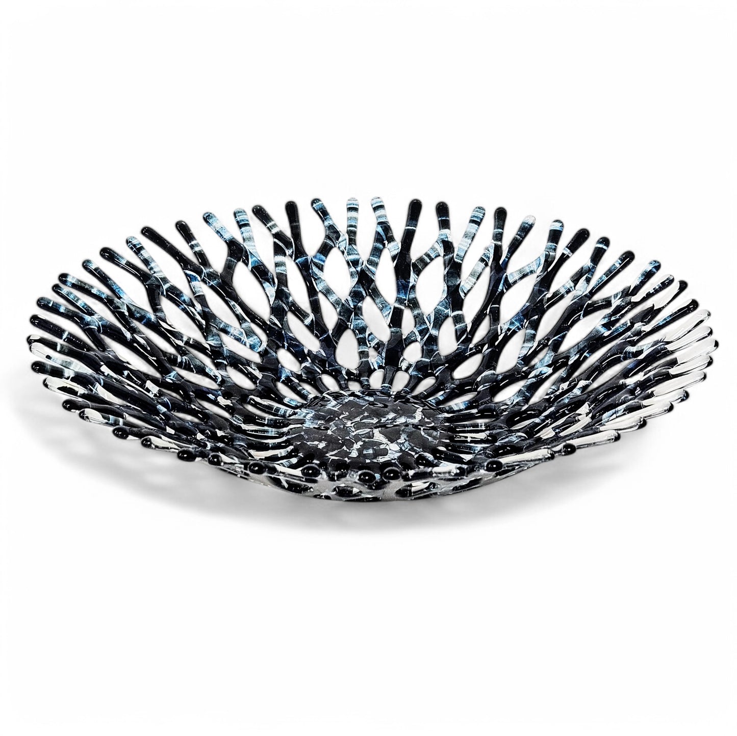 Midnight Blue Glass Art Coral Bowl | Fused Glass Fruit Bowl | Beach Themed Kitchen Decor| Handmade in USA | Birthday Gift Ideas