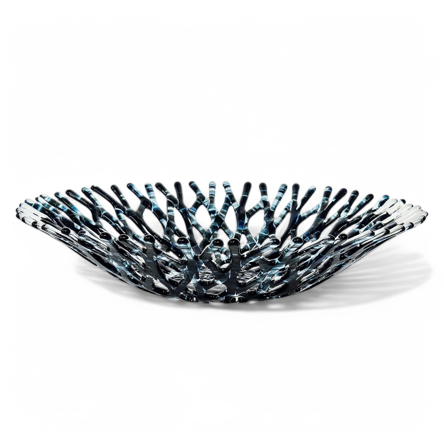 Midnight Blue Glass Art Coral Bowl | Fused Glass Fruit Bowl | Beach Themed Kitchen Decor| Handmade in USA | Birthday Gift Ideas
