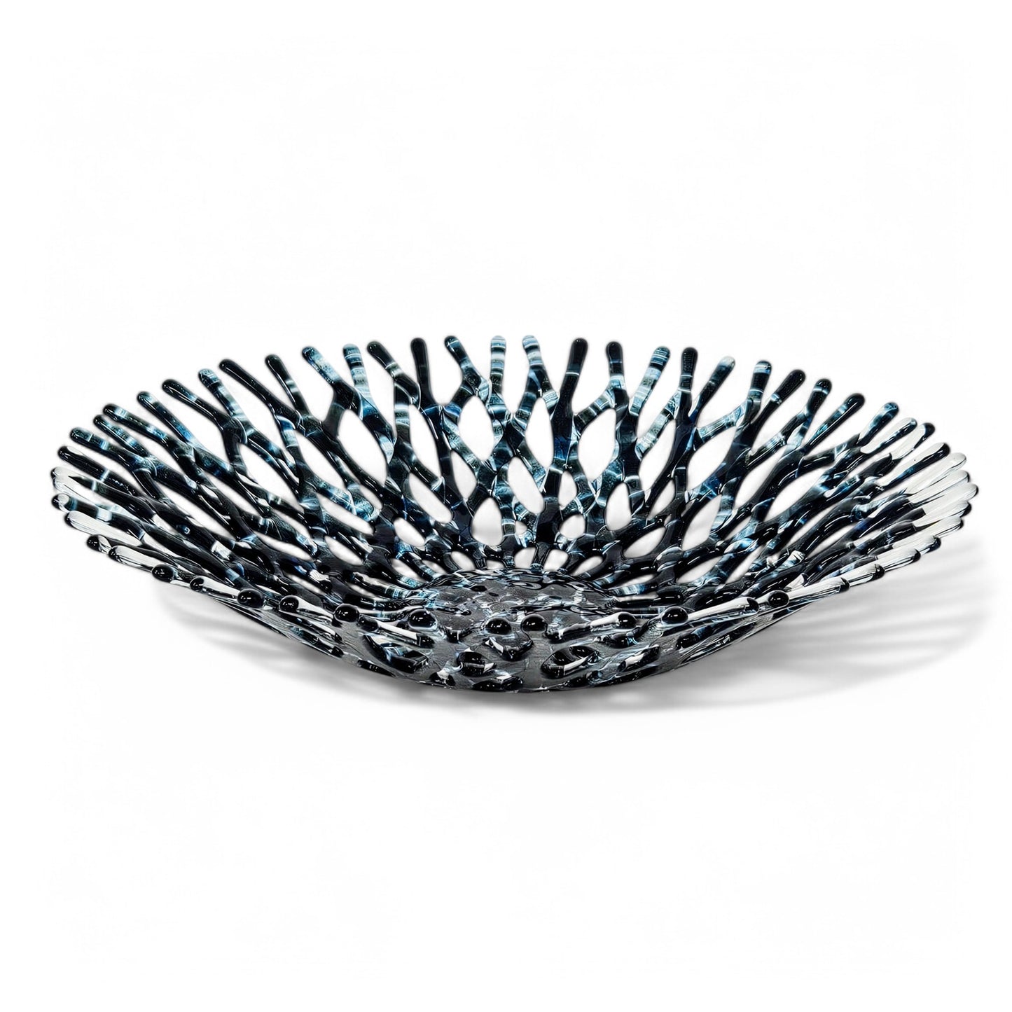 Midnight Blue Glass Art Coral Bowl | Fused Glass Fruit Bowl | Beach Themed Kitchen Decor| Handmade in USA | Birthday Gift Ideas