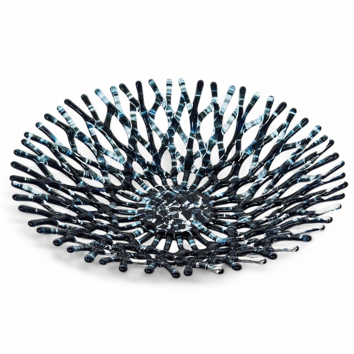 Midnight Blue Glass Art Coral Bowl | Fused Glass Fruit Bowl | Beach Themed Kitchen Decor| Handmade in USA | Birthday Gift Ideas