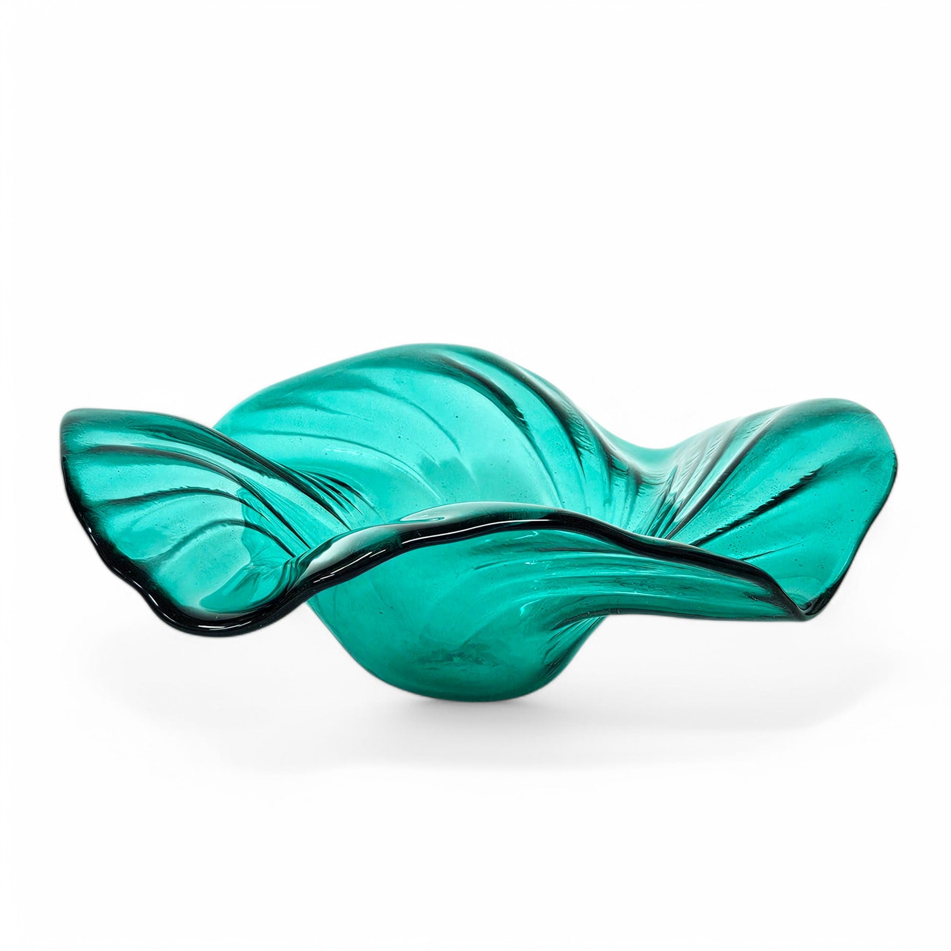 Light Teal Glass Art Wave Bowl