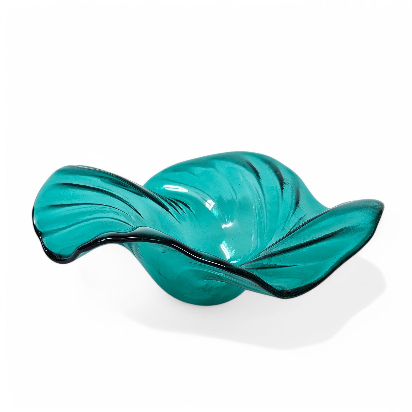 Light Teal Glass Art Wave Bowl