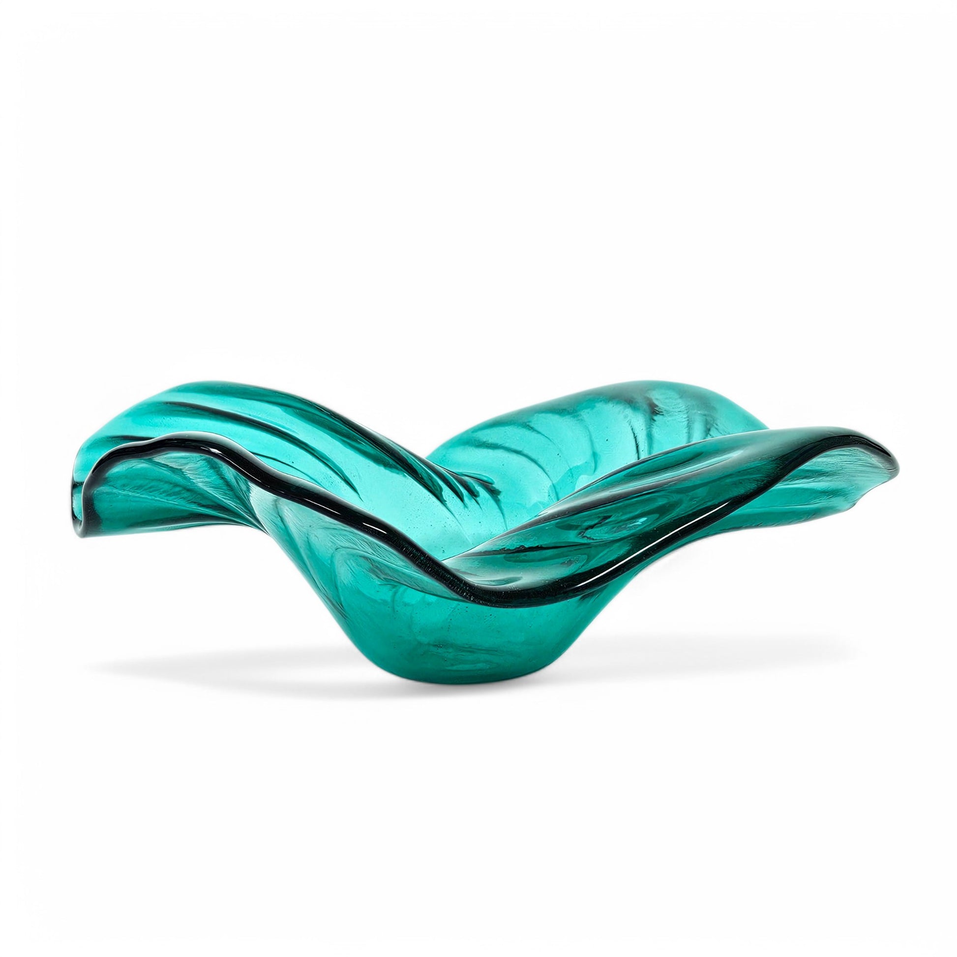 Light Teal Glass Art Wave Bowl