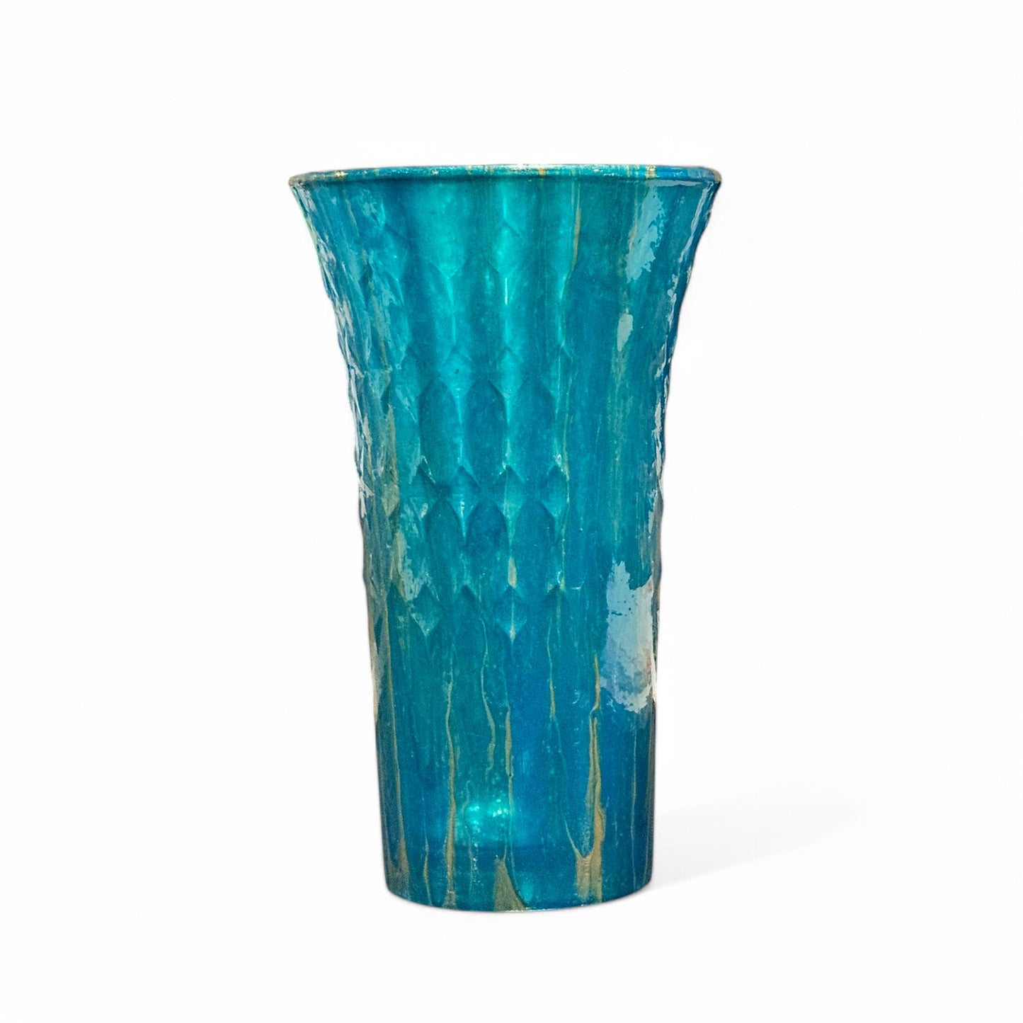 Teal and Gold Glass Art Vase | Fluid Art Painted Vase