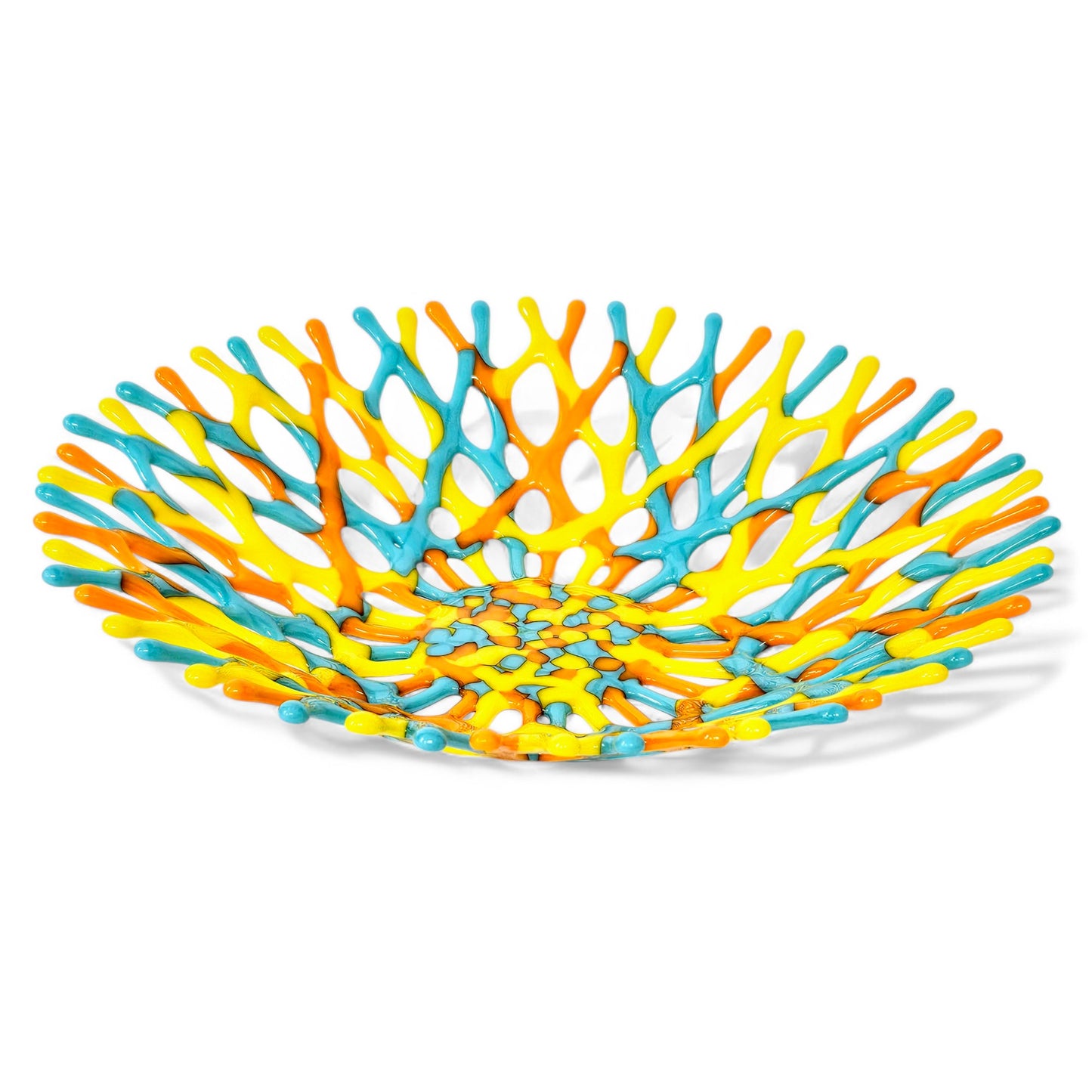 Fused Glass Art Sea Coral Bowl | Ocean Life | Beach Themed Table Decor Shelf Art in Turquoise Orange Yellow | Coastal Chic Gift Ideas