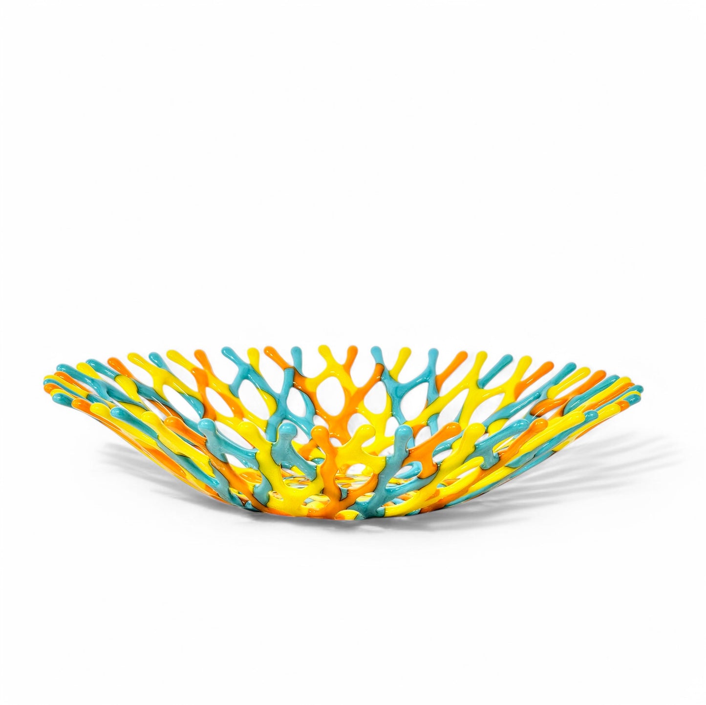 Fused Glass Art Sea Coral Bowl | Ocean Life | Beach Themed Table Decor Shelf Art in Turquoise Orange Yellow | Coastal Chic Gift Ideas