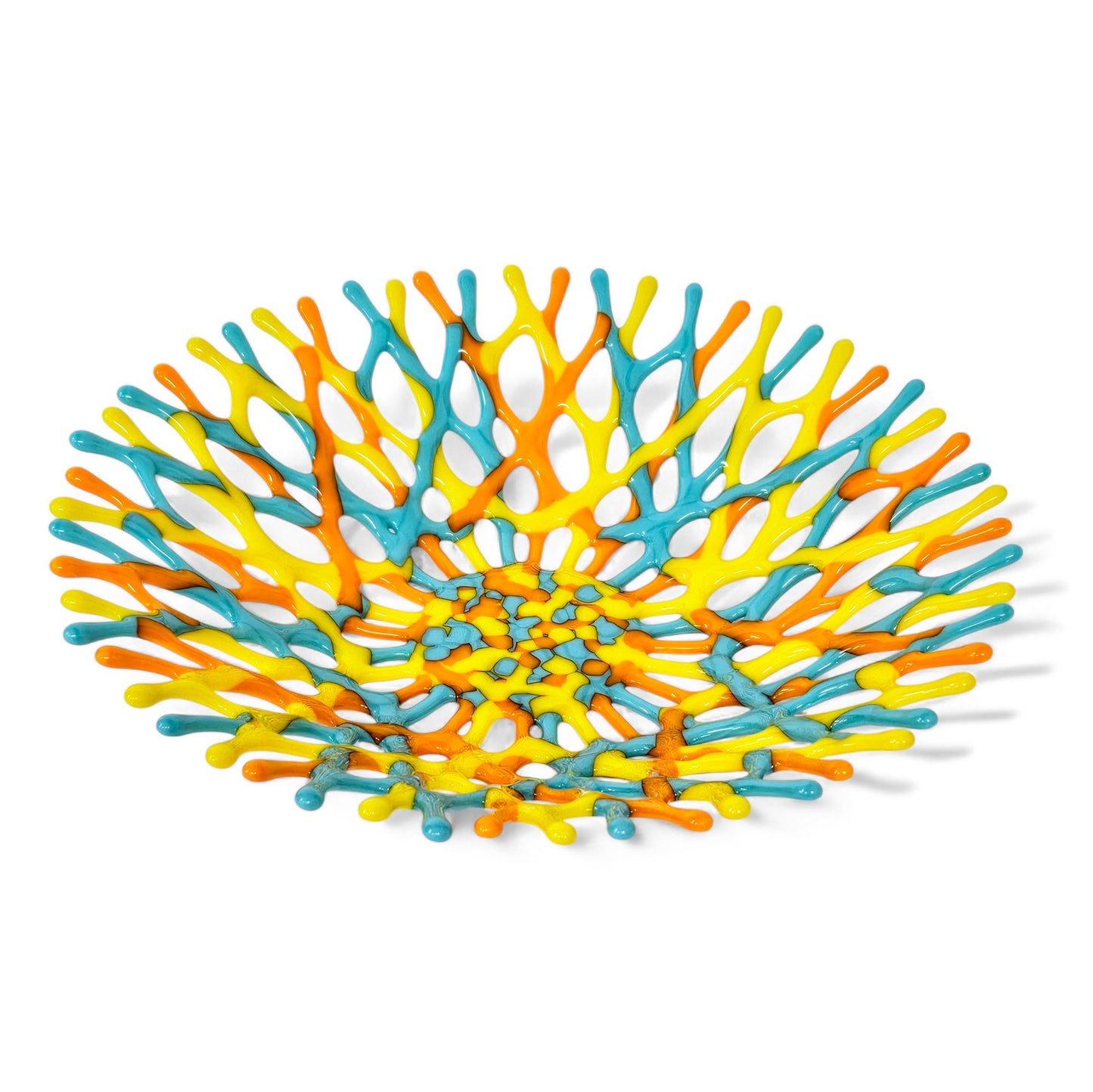 Fused Glass Art Sea Coral Bowl | Ocean Life | Beach Themed Table Decor Shelf Art in Turquoise Orange Yellow | Coastal Chic Gift Ideas