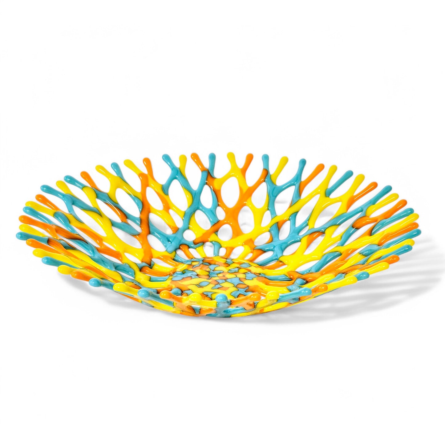 Fused Glass Art Sea Coral Bowl | Ocean Life | Beach Themed Table Decor Shelf Art in Turquoise Orange Yellow | Coastal Chic Gift Ideas