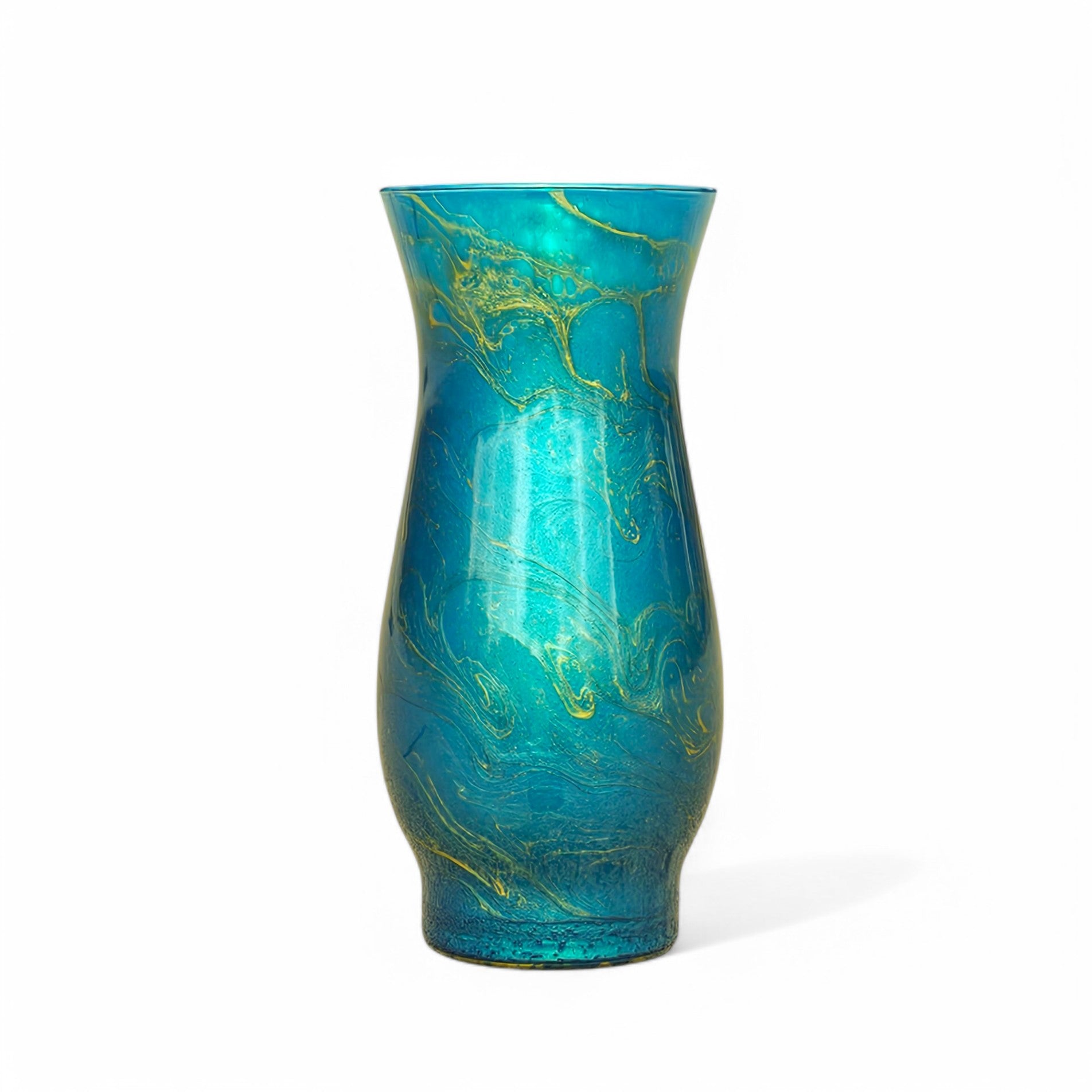 Teal Blue Green Painted Vase with Metallic Gold |