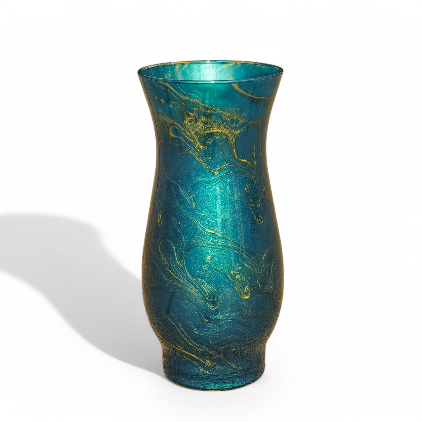 Teal Blue Green Painted Vase with Metallic Gold |