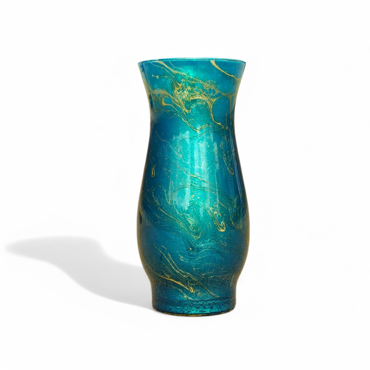 Teal Blue Green Painted Vase with Metallic Gold |