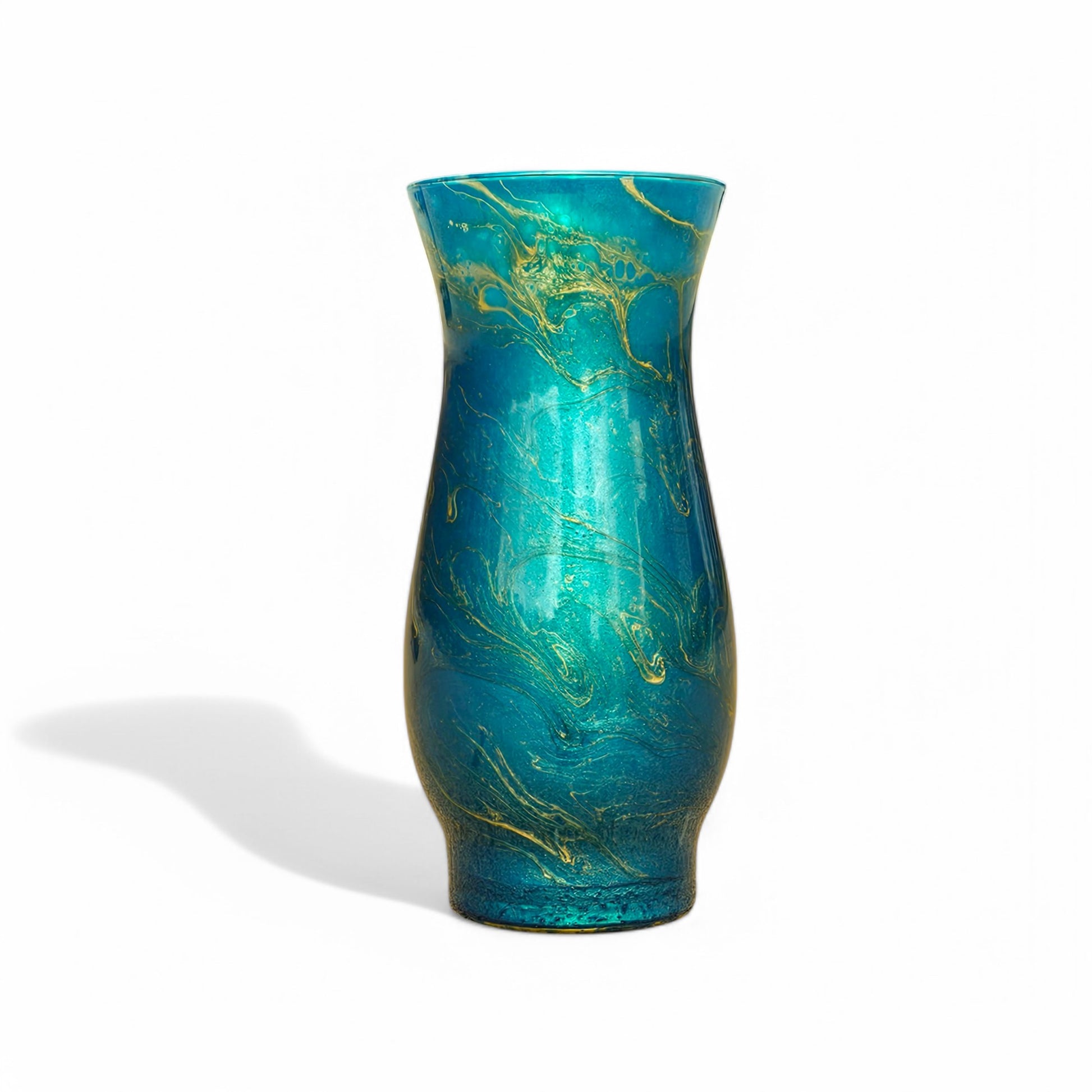 Teal Blue Green Painted Vase with Metallic Gold |