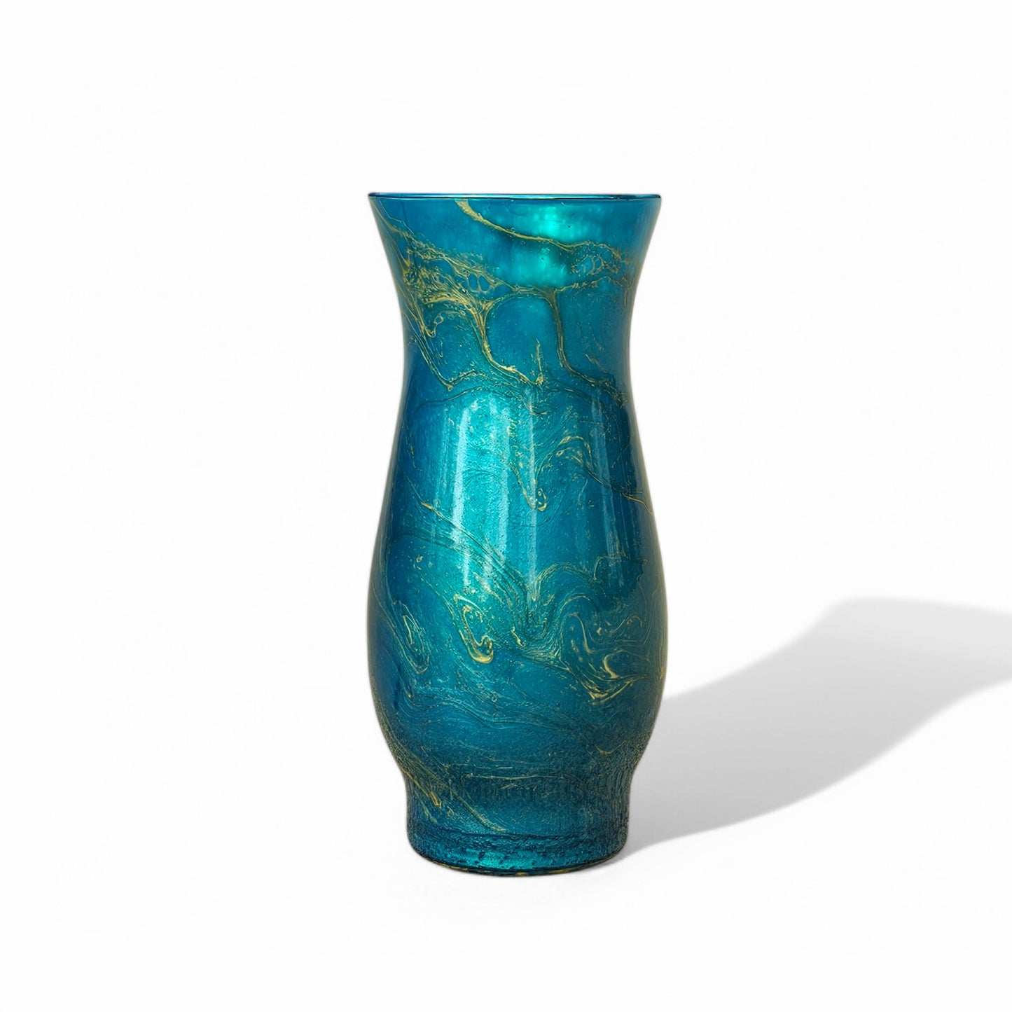 Teal Blue Green Painted Vase with Metallic Gold |