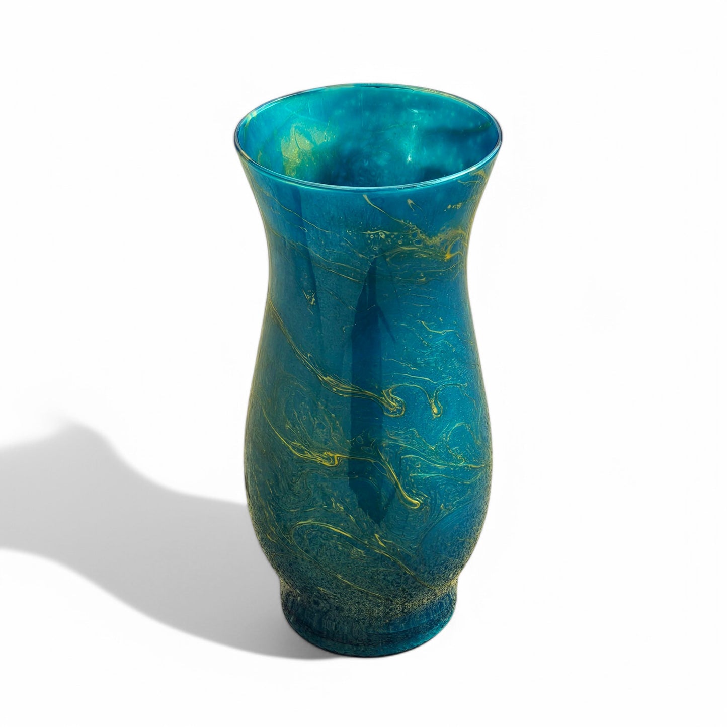 Teal Blue Green Painted Vase with Metallic Gold