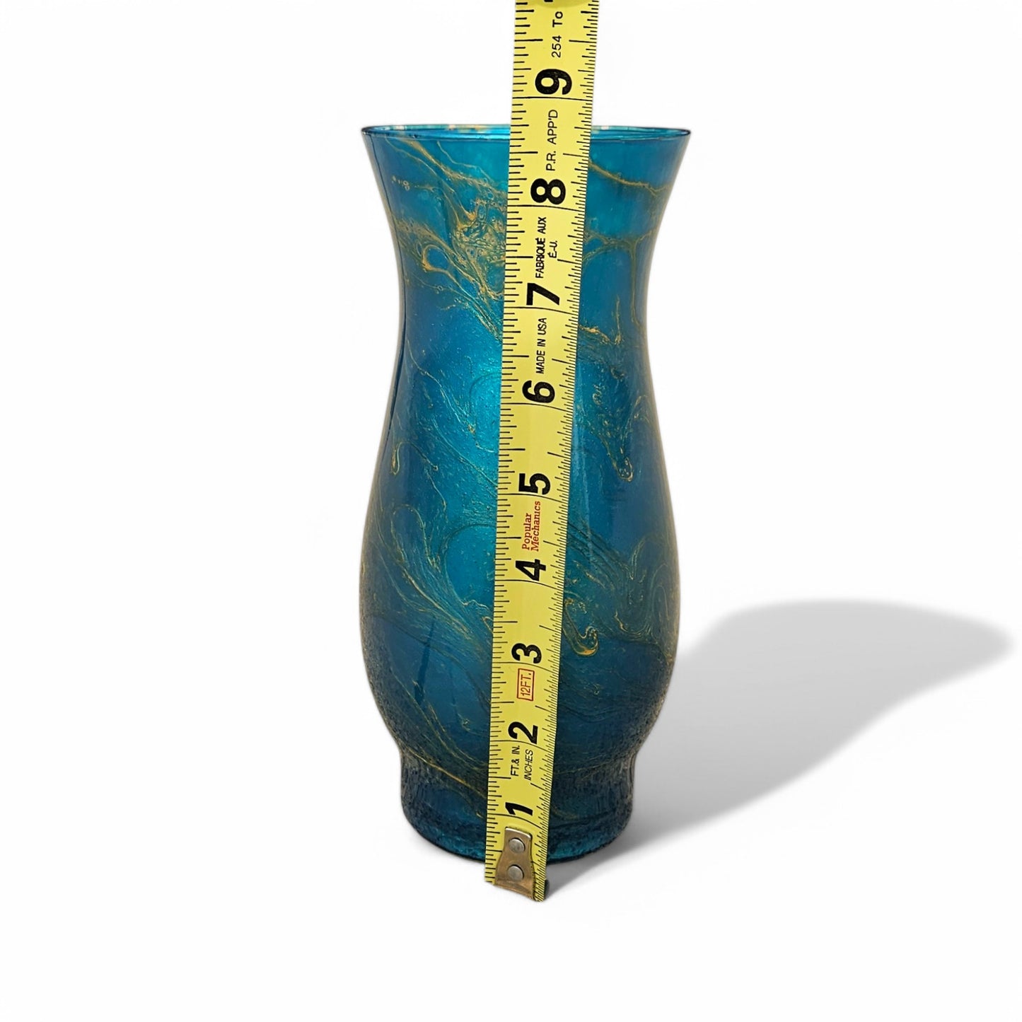 Teal Blue Green Painted Vase with Metallic Gold