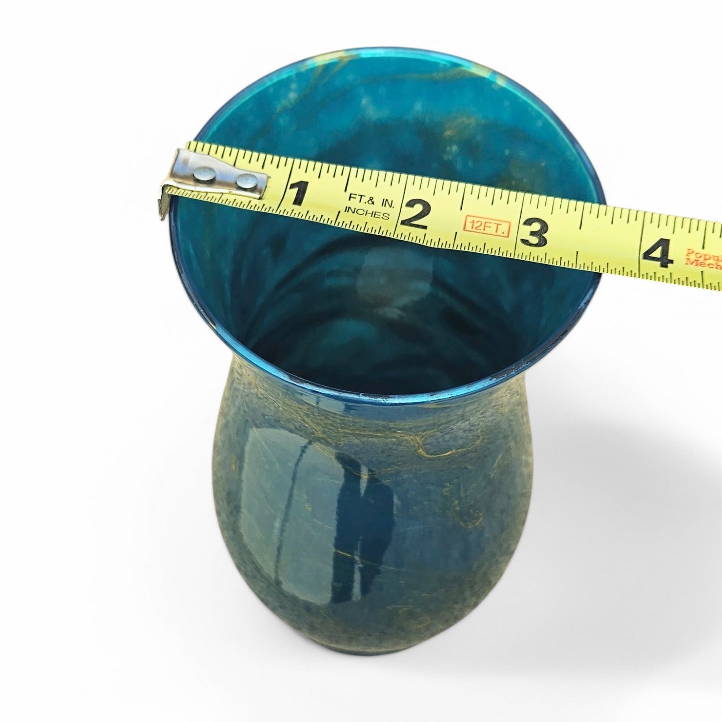 Teal Blue Green Painted Vase with Metallic Gold
