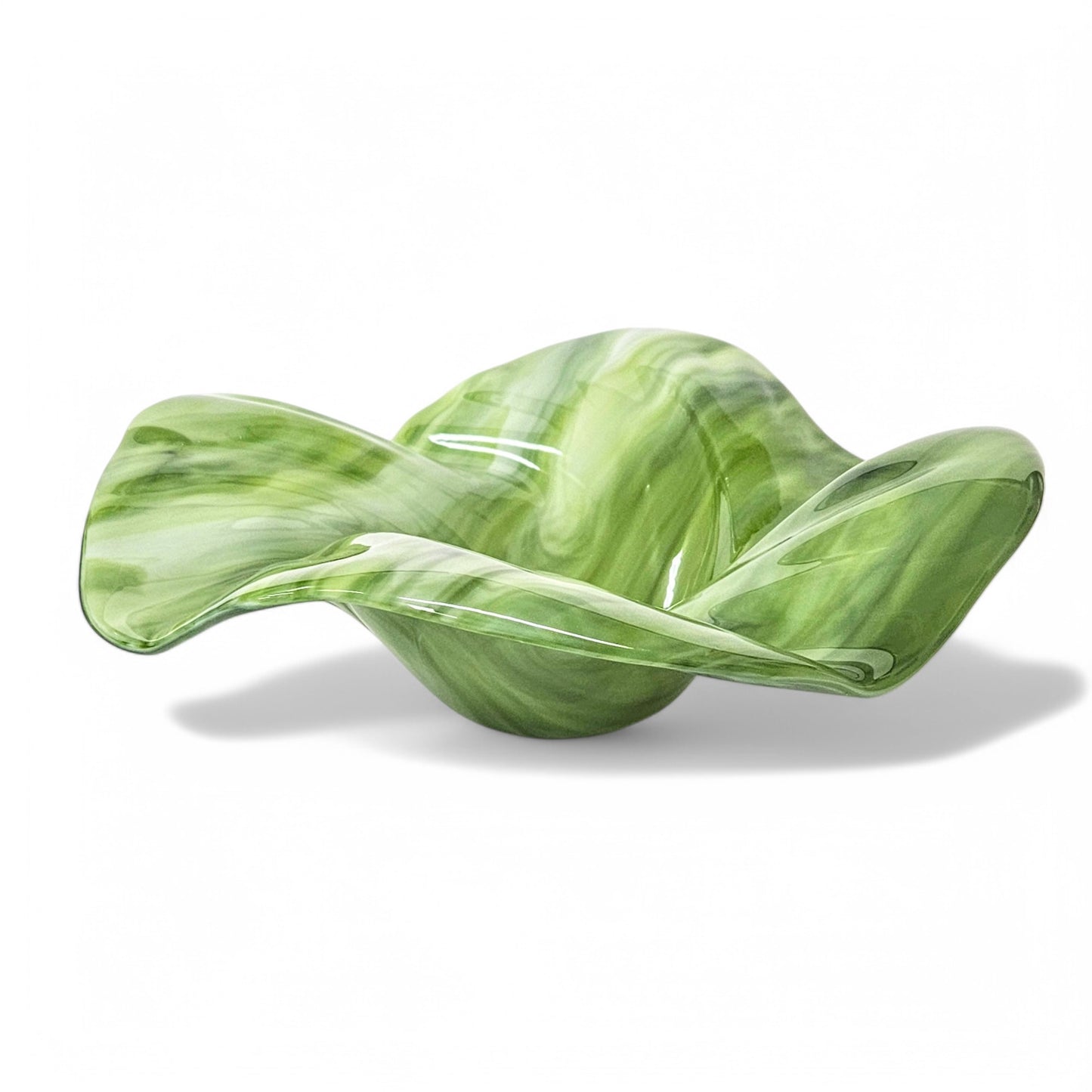 Glass Art Sculptured Wave Bowl in Green