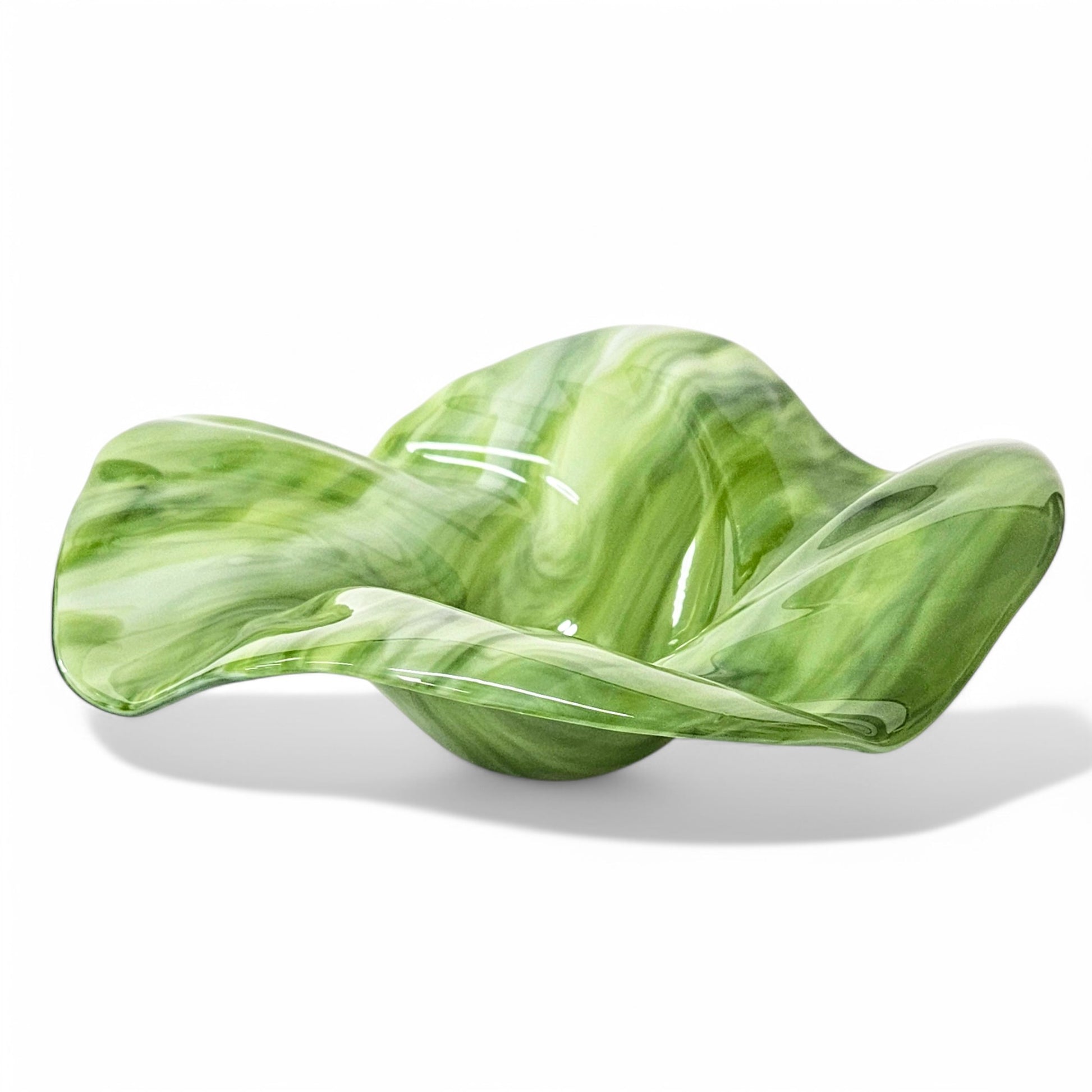 Glass Art Sculptured Wave Bowl in Green