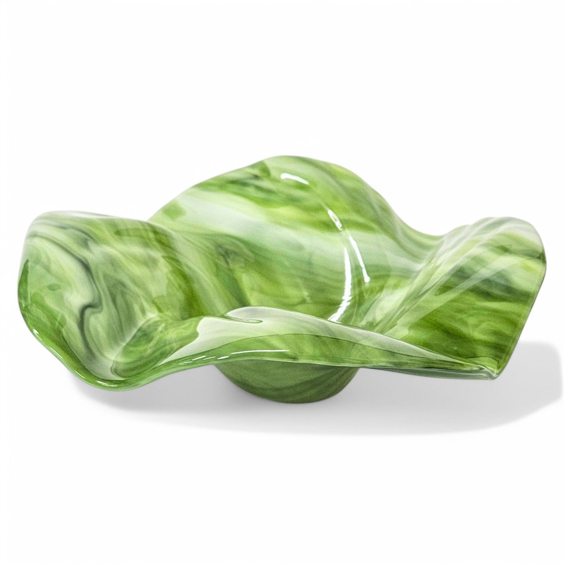 Glass Art Sculptured Wave Bowl in Green