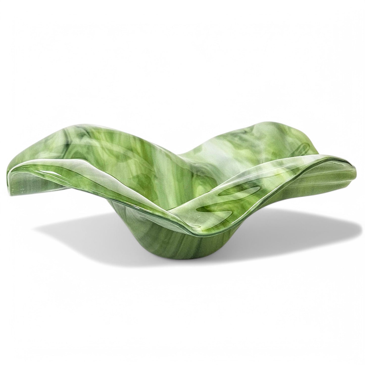 Glass Art Sculptured Wave Bowl in Green