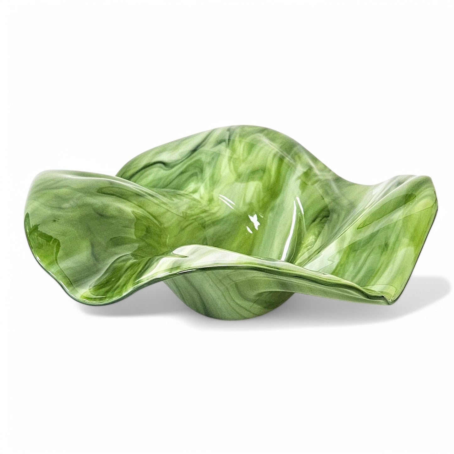 Glass Art Sculptured Wave Bowl in Green