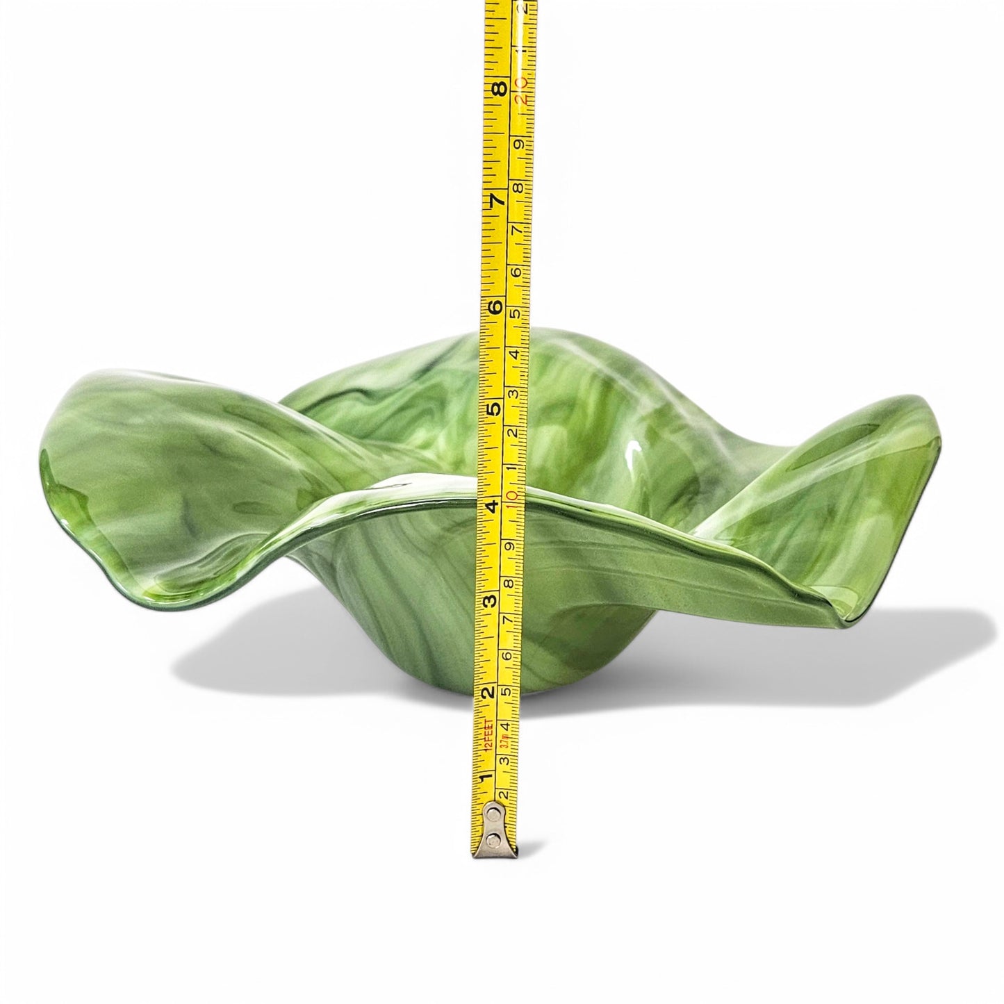 Glass Art Sculptured Wave Bowl in Green