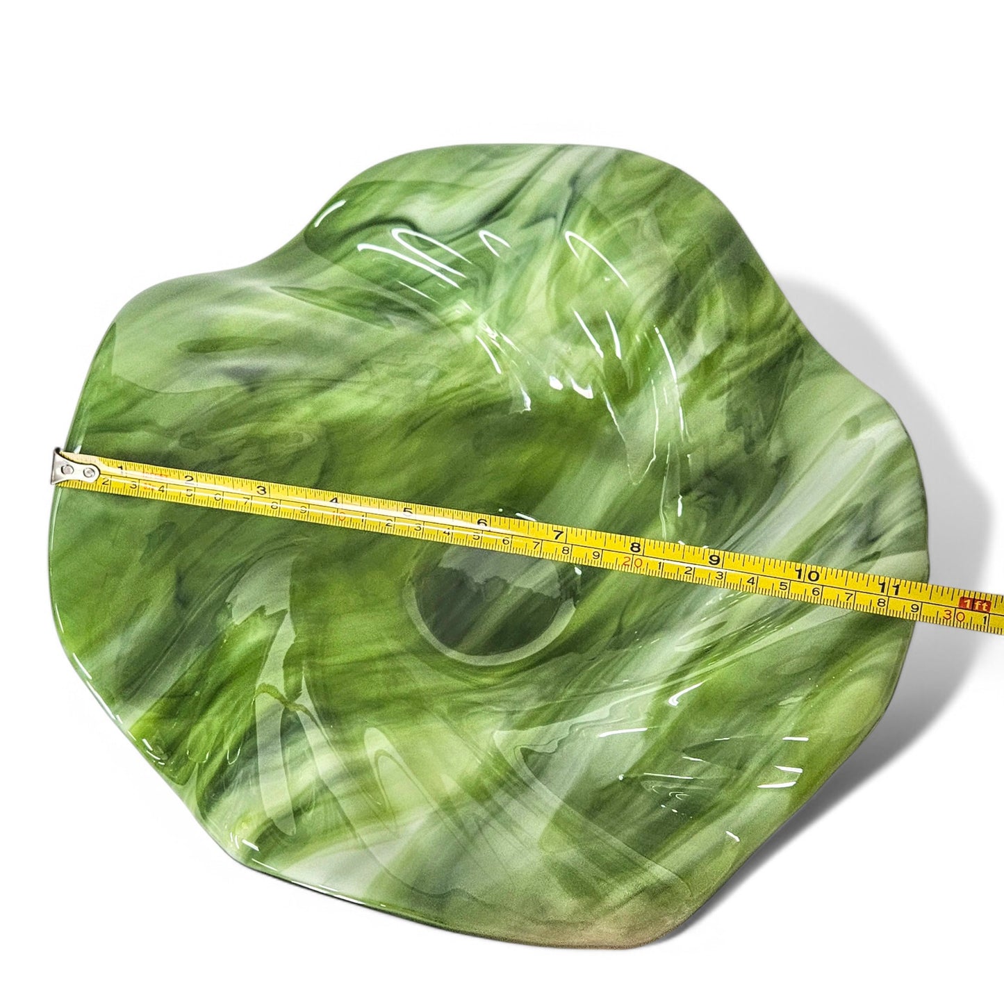 Glass Art Sculptured Wave Bowl in Green