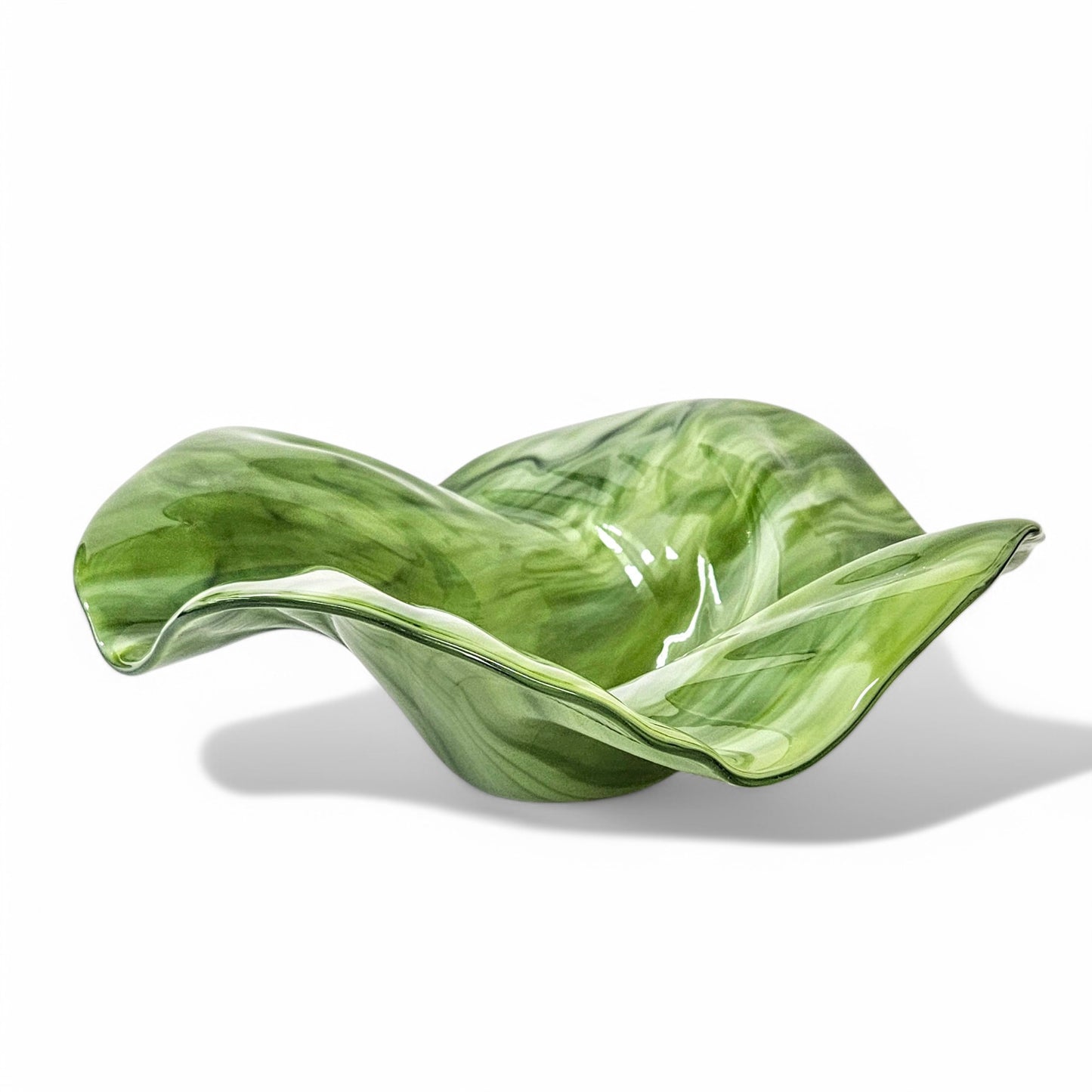 Glass Art Sculptured Wave Bowl in Green