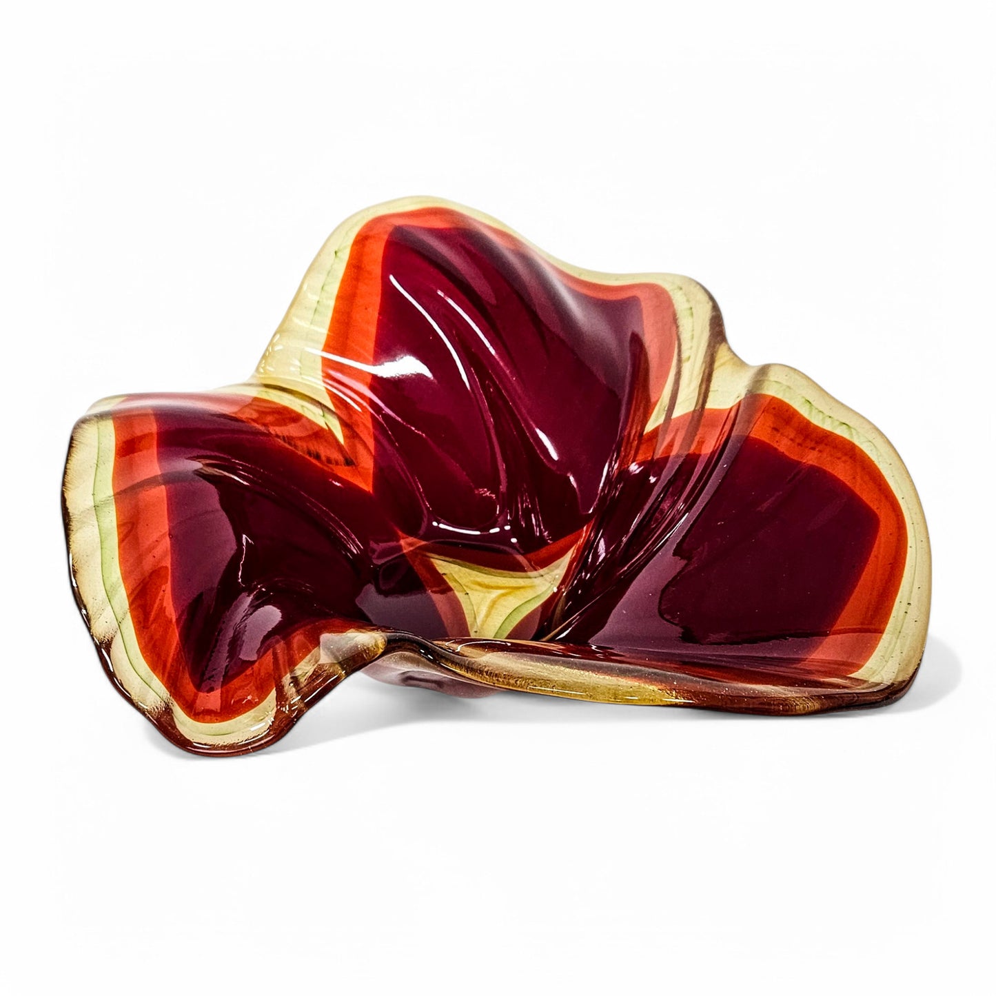 Red Yellow Orange Glass Art Wave Bowl | Modern Flower Petal Fused Glass Decorative Bowls