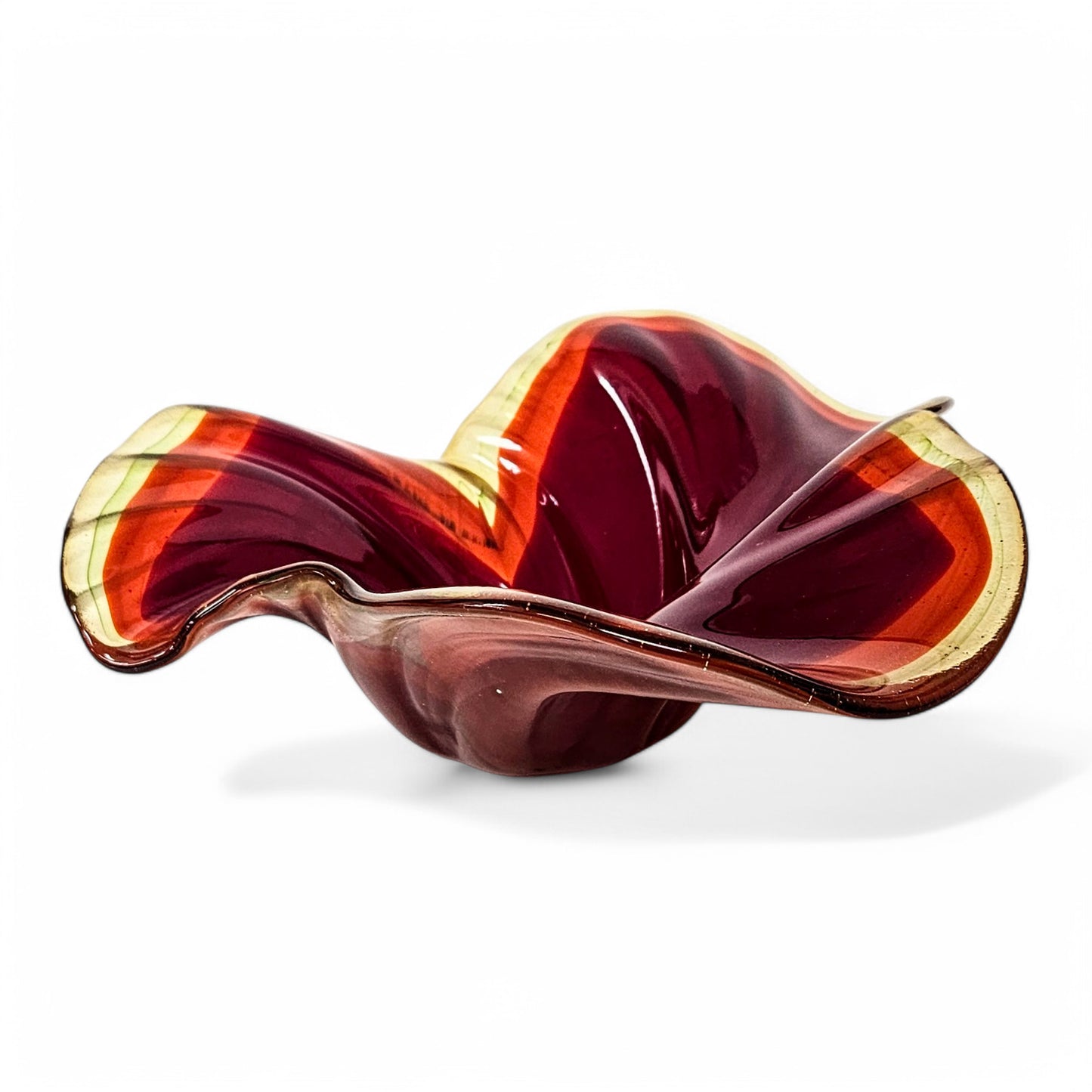 Red Yellow Orange Glass Art Wave Bowl | Modern Flower Petal Fused Glass Decorative Bowls