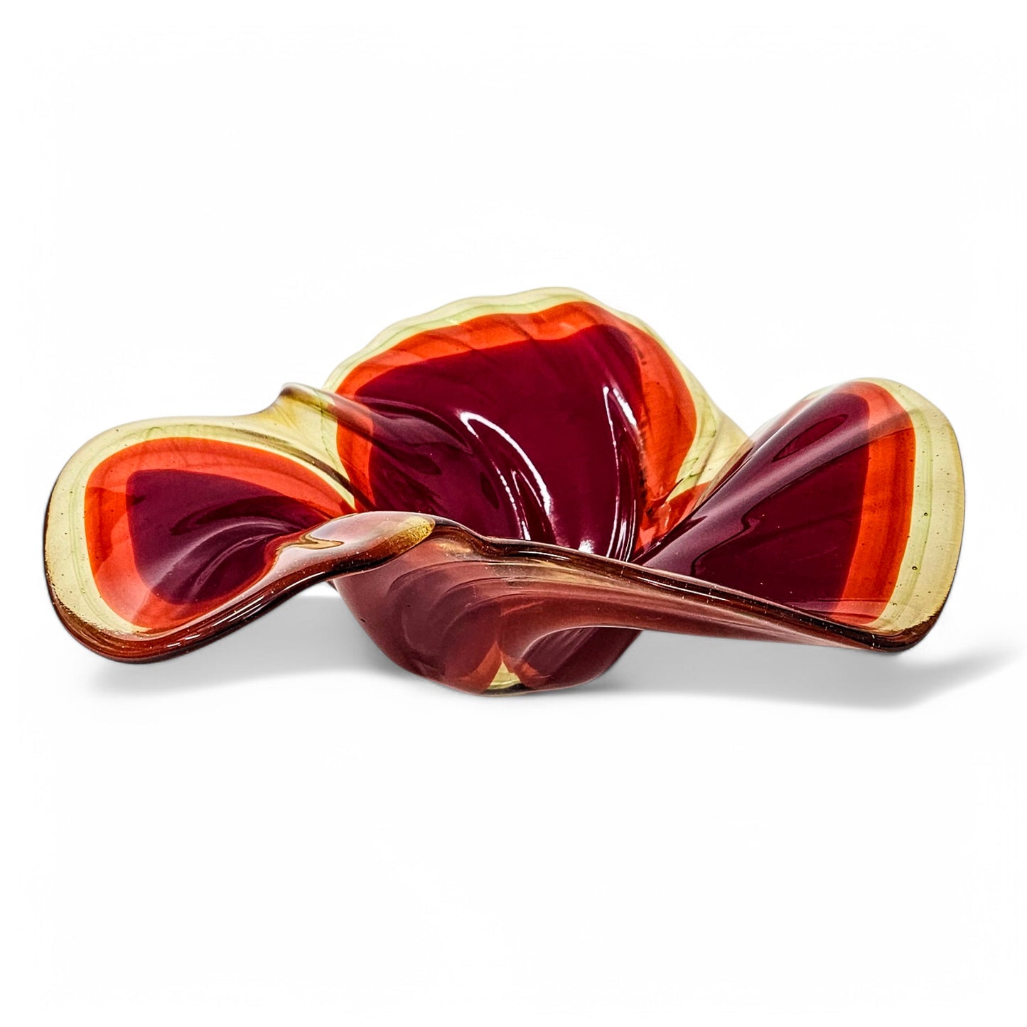 Red Yellow Orange Glass Art Wave Bowl | Modern Flower Petal Fused Glass Decorative Bowls