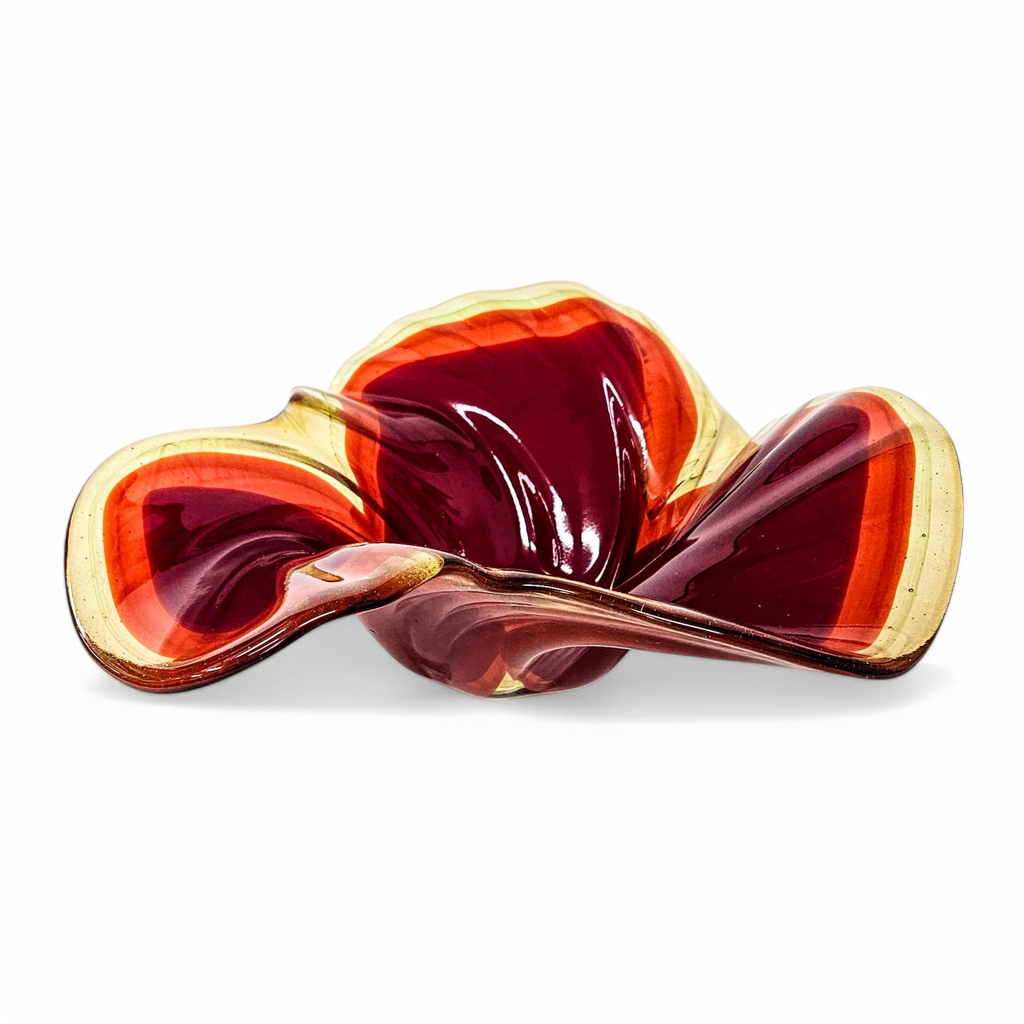 Red Yellow Orange Glass Art Wave Bowl | Modern Flower Petal Fused Glass Decorative Bowls