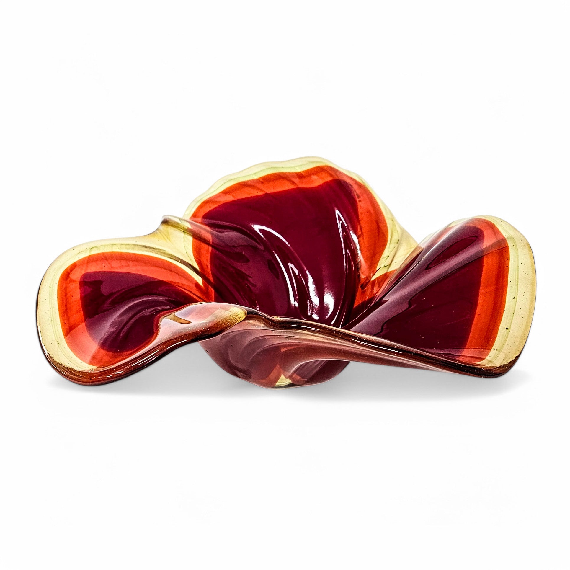 Red Yellow Orange Glass Art Wave Bowl | Modern Flower Petal Fused Glass Decorative Bowls
