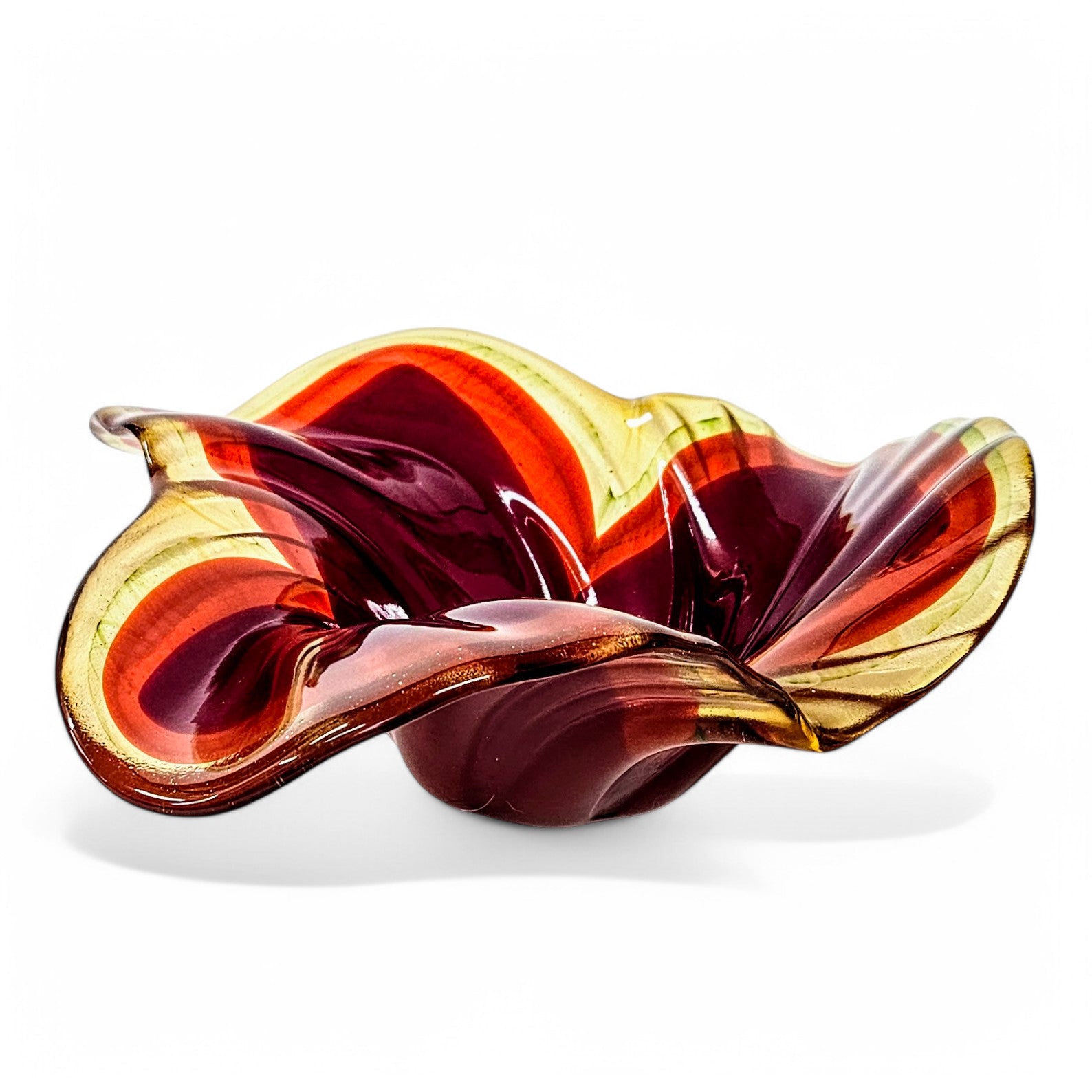 Red Yellow Orange Glass Art Wave Bowl | Modern Flower Petal Fused Glass Decorative Bowls