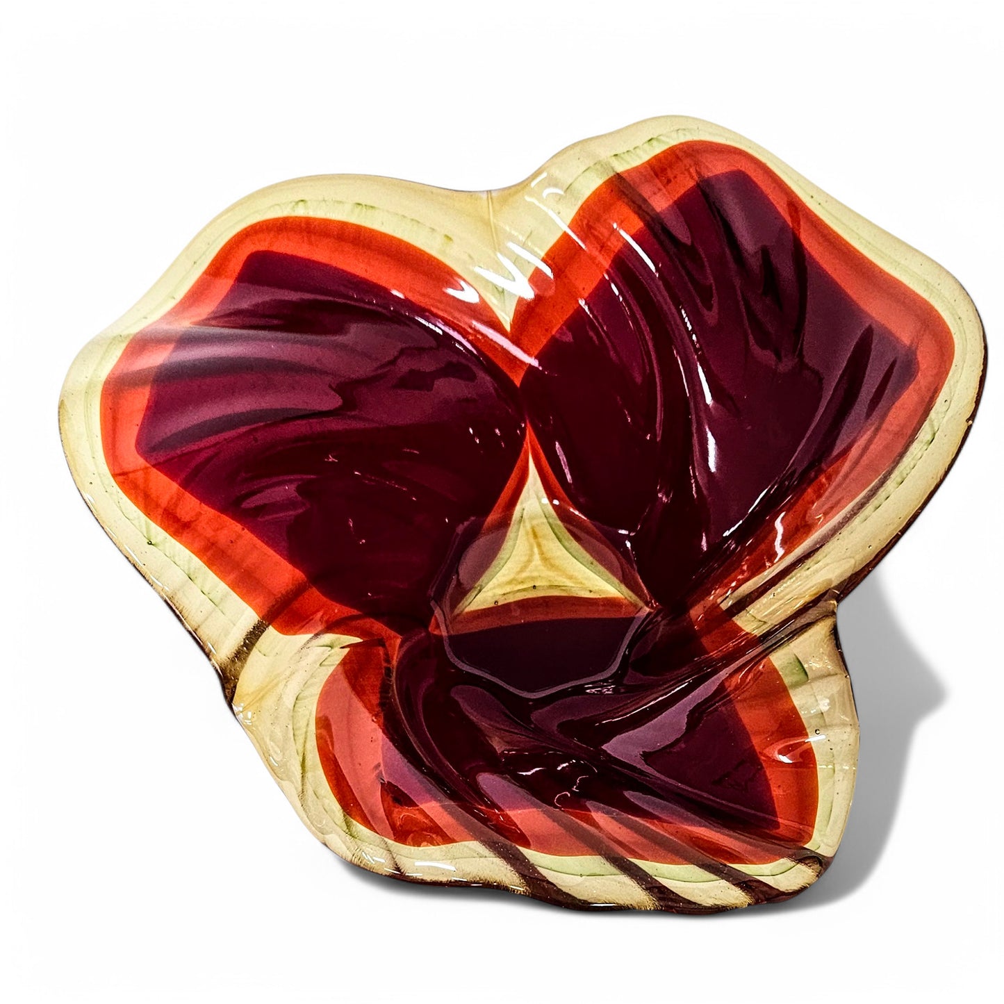 Red Yellow Orange Glass Art Bowl | Flower Petal Fused Glass Decorative Bowl