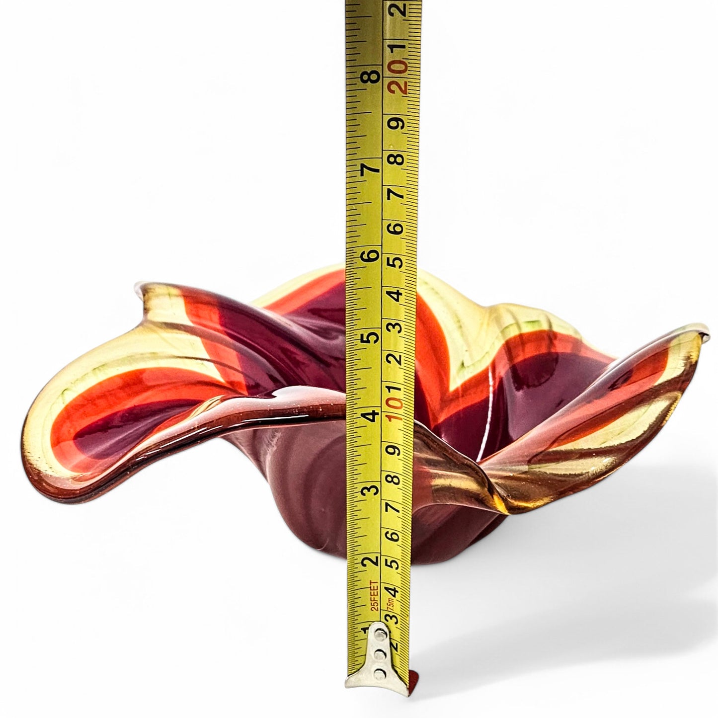Red Yellow Orange Glass Art Bowl | Flower Petal Fused Glass Decorative Bowl