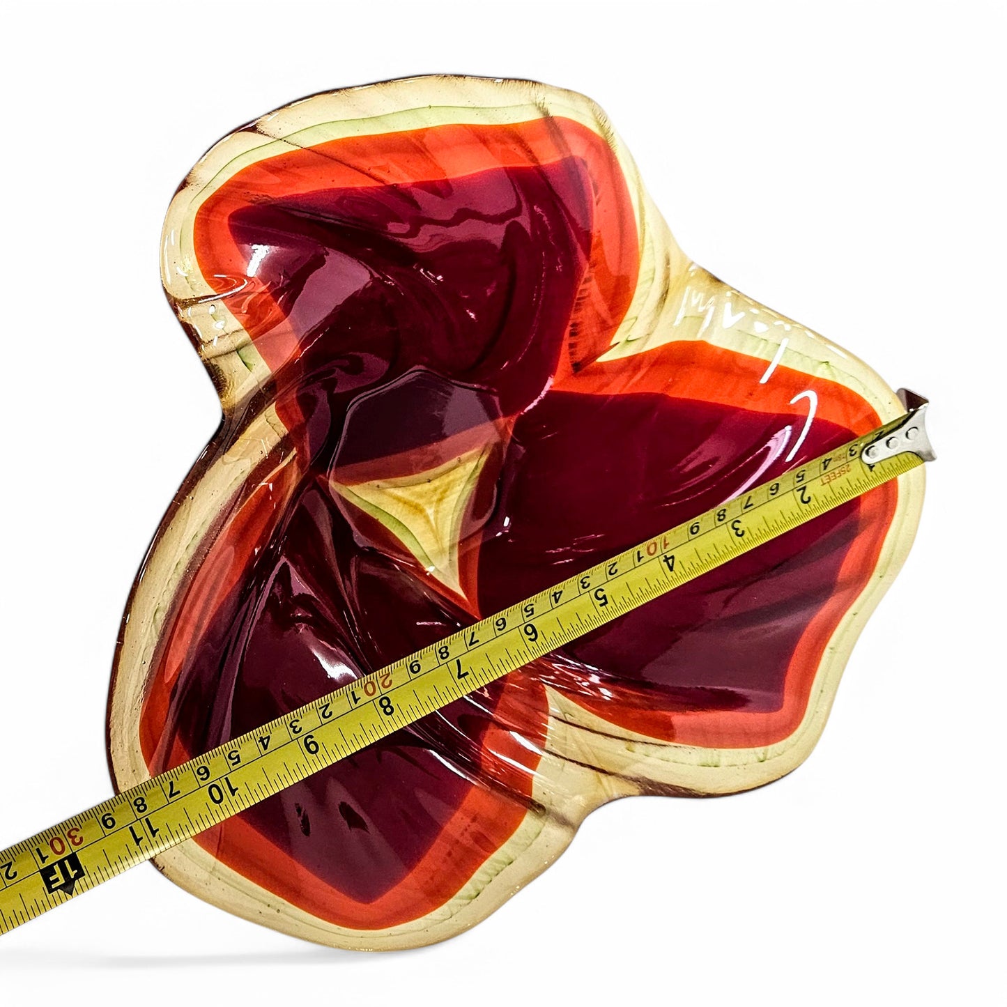 Red Yellow Orange Glass Art Bowl | Flower Petal Fused Glass Decorative Bowl