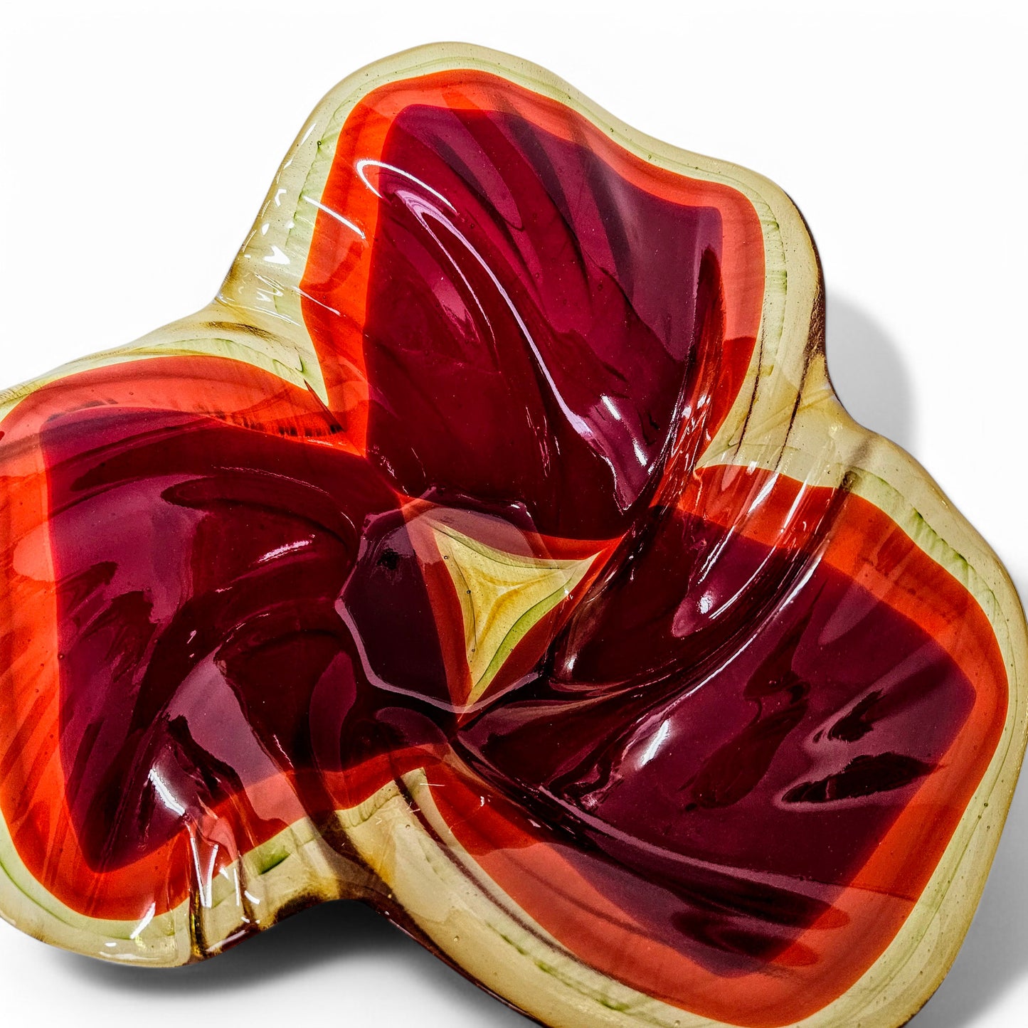 Red Yellow Orange Glass Art Bowl | Flower Petal Fused Glass Decorative Bowl