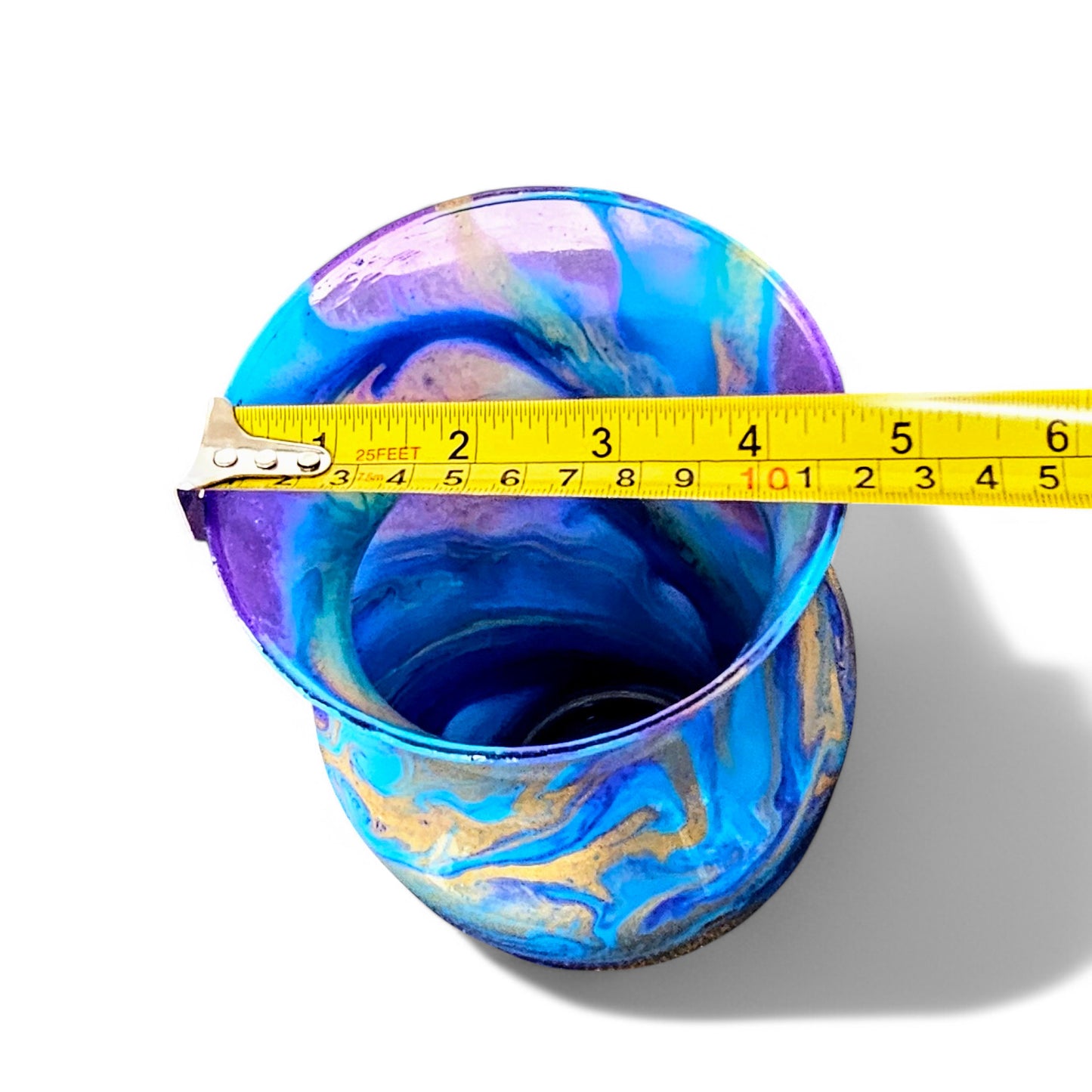 Painted Glass Art Vase in Turquoise Purple Gold | Fluid Art Flower Vase