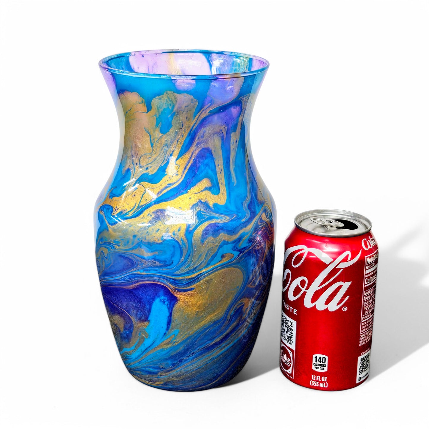 Painted Glass Art Vase in Turquoise Purple Gold | Fluid Art Flower Vase