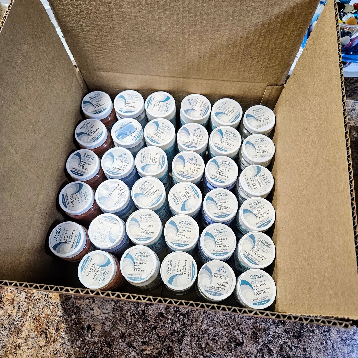 48.5 Jars of Oceanside/Spectrum 96 Powder Frit 8.5 oz each