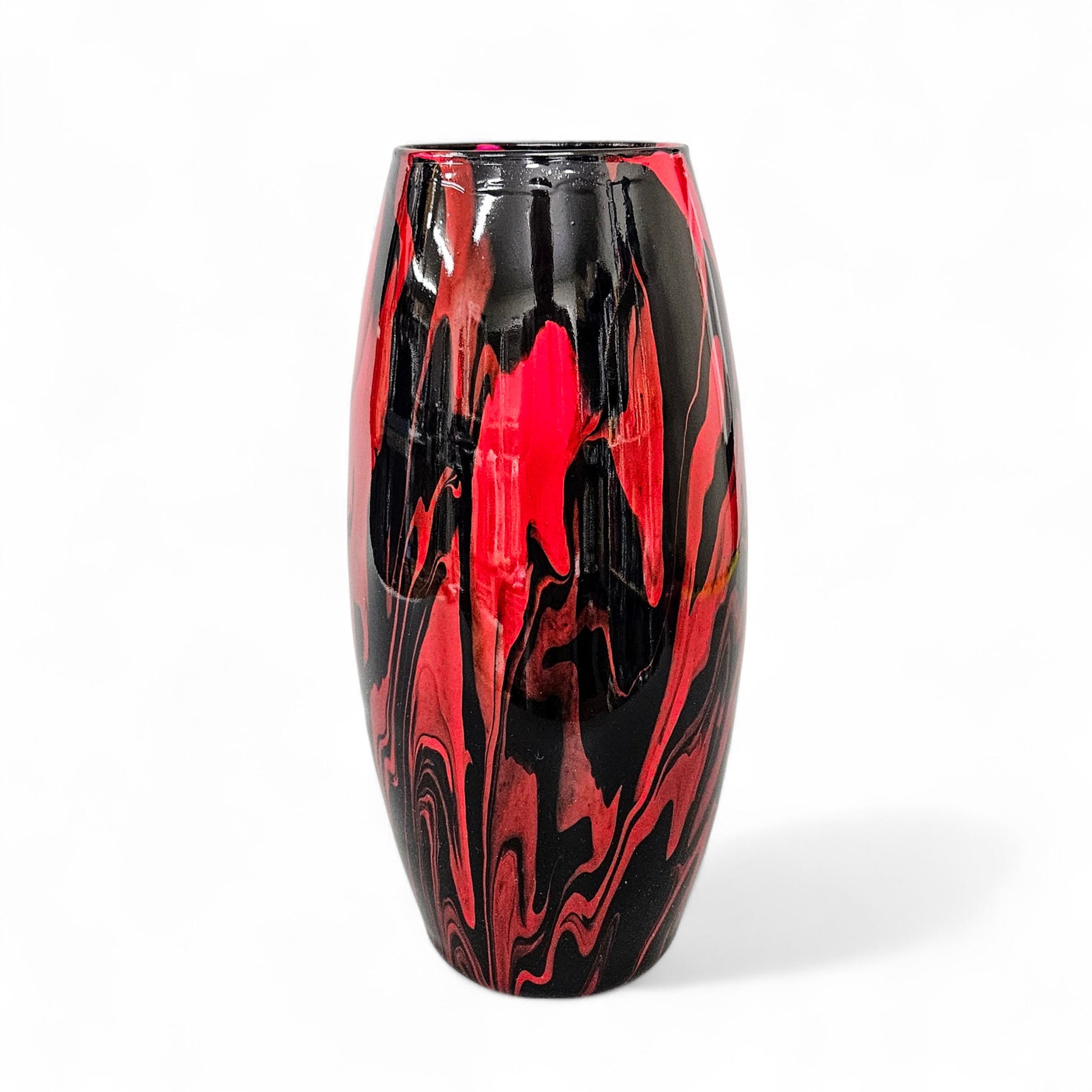 Glass Art Red and Black Tall Flower Vase | Fluid Art