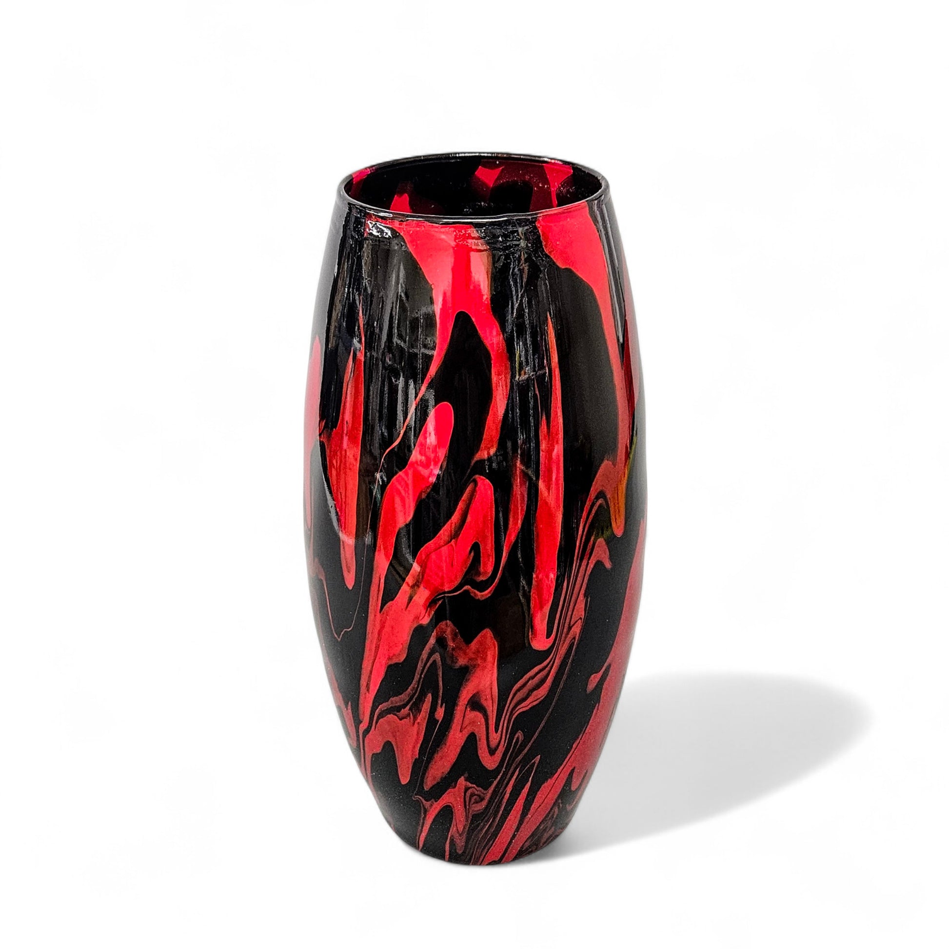 Glass Art Red and Black Tall Flower Vase | Fluid Art