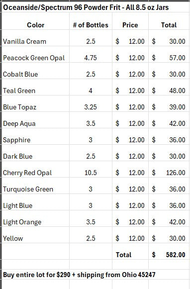 48.5 Jars of Oceanside/Spectrum 96 Powder Frit 8.5 oz each