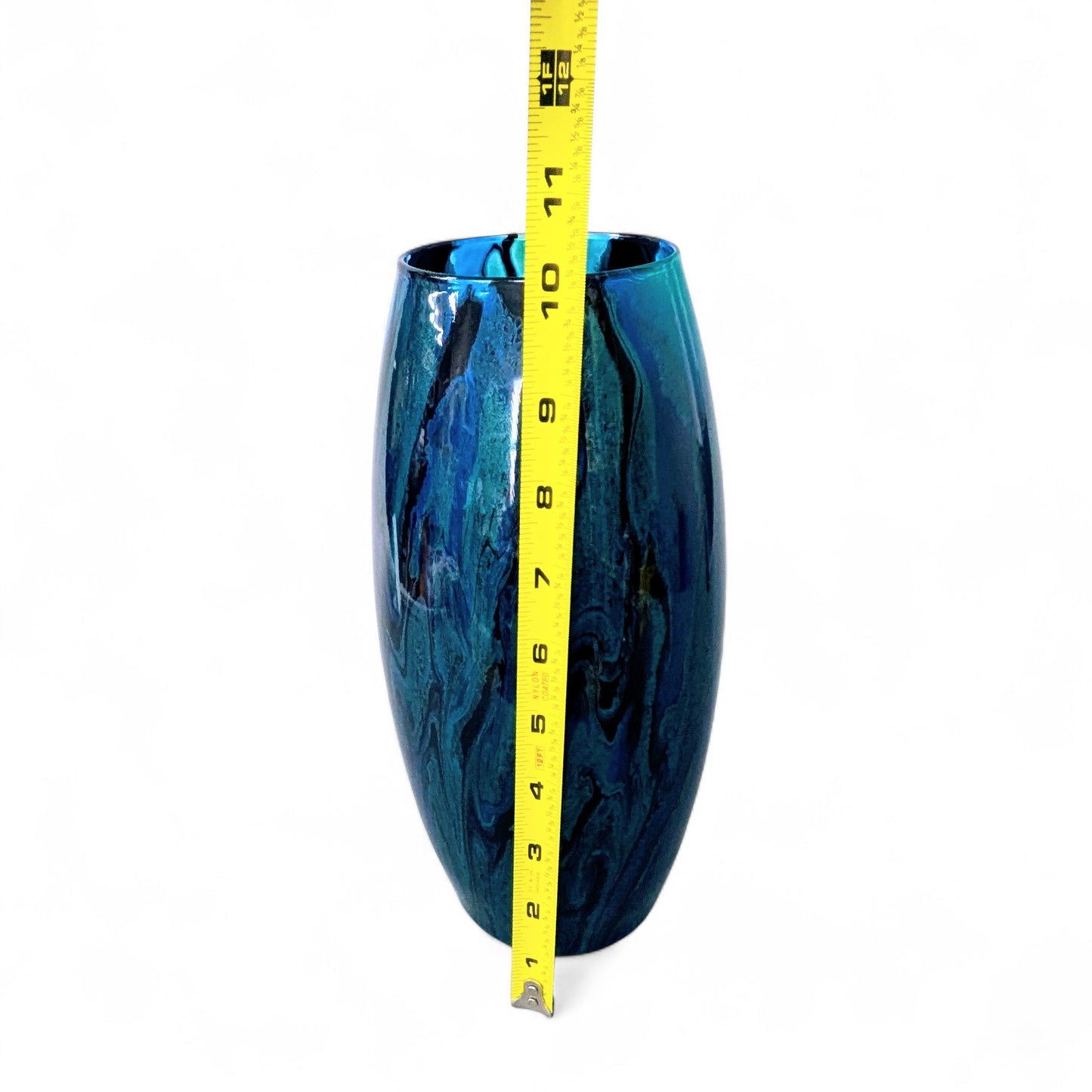Abstract Teal Cobalt Black Glass Vase