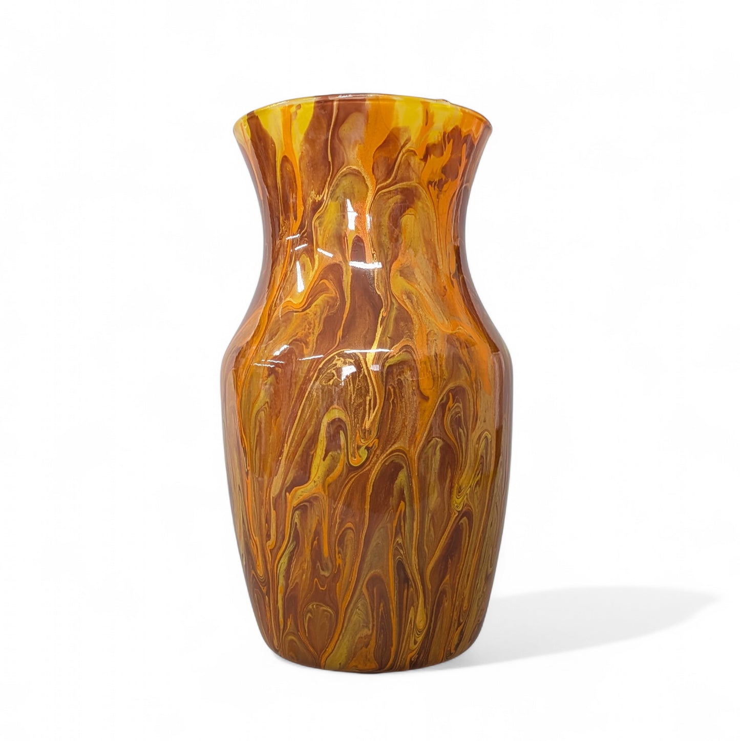 Glass Art Vase in Orange Brown Gold | Fluid Art Flower Vase